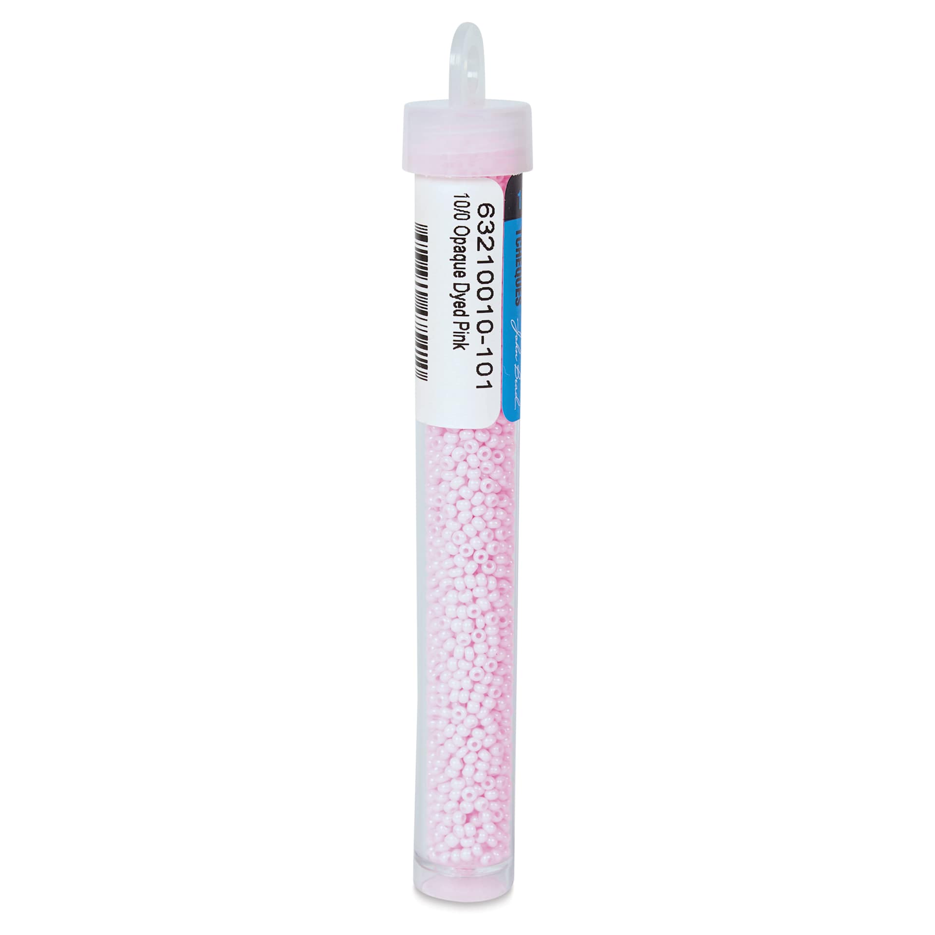 John Bead Czech Glass Seed Beads - Dyed Pink, Opaque, 10/0, 22 g Vial back view