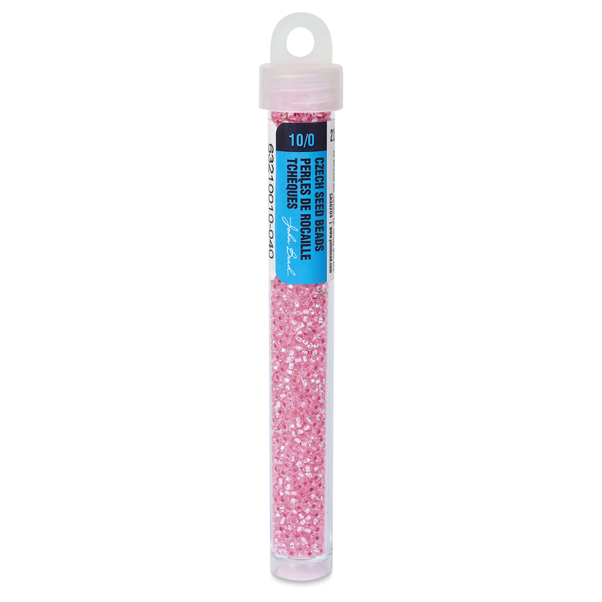 John Bead Czech Glass Seed Beads - Transparent Pink, Silver Lined, 10/0, 22 g Vial