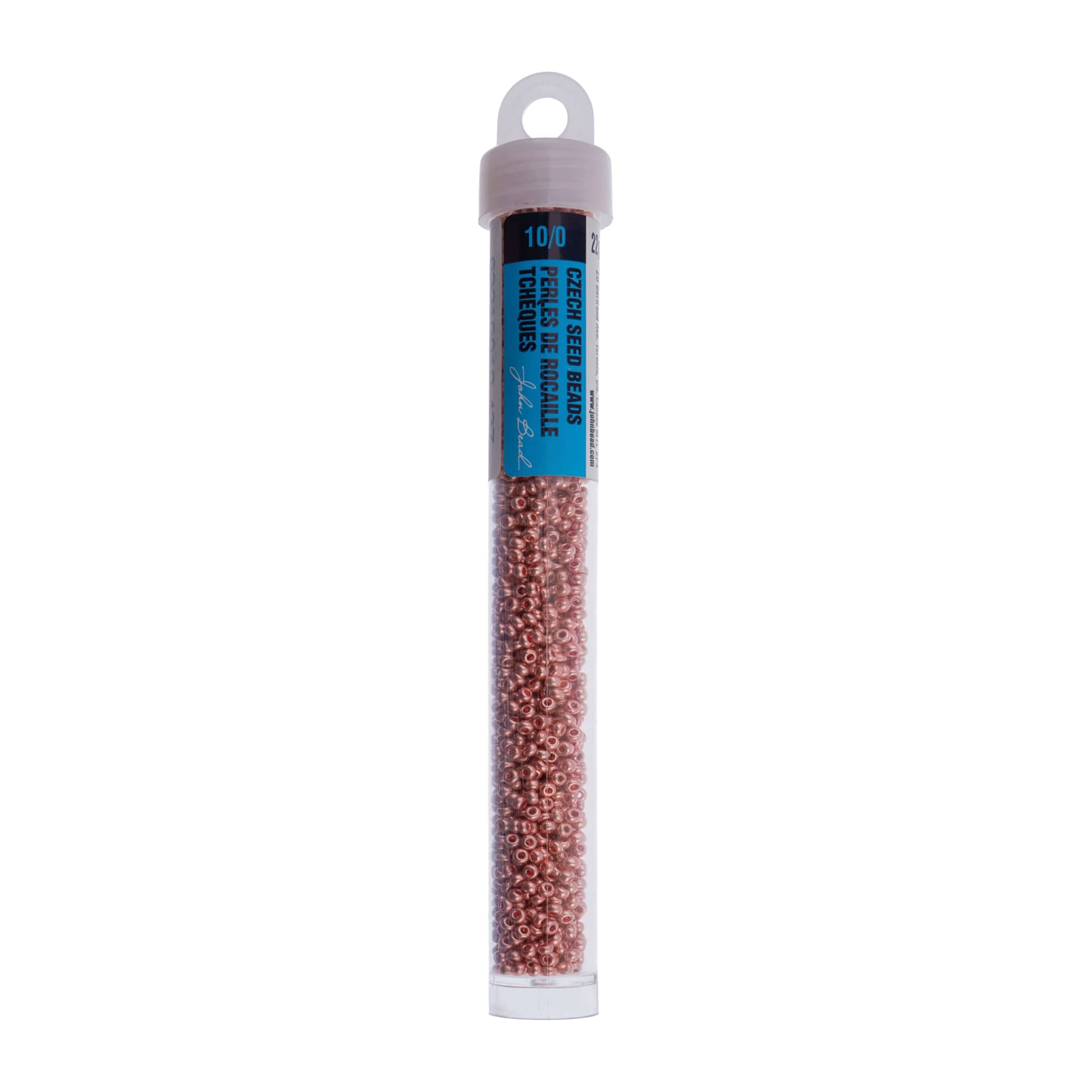 John Bead Czech Glass Seed Beads - Metallic Pink Solgel, 10/0, 22 g Vial
