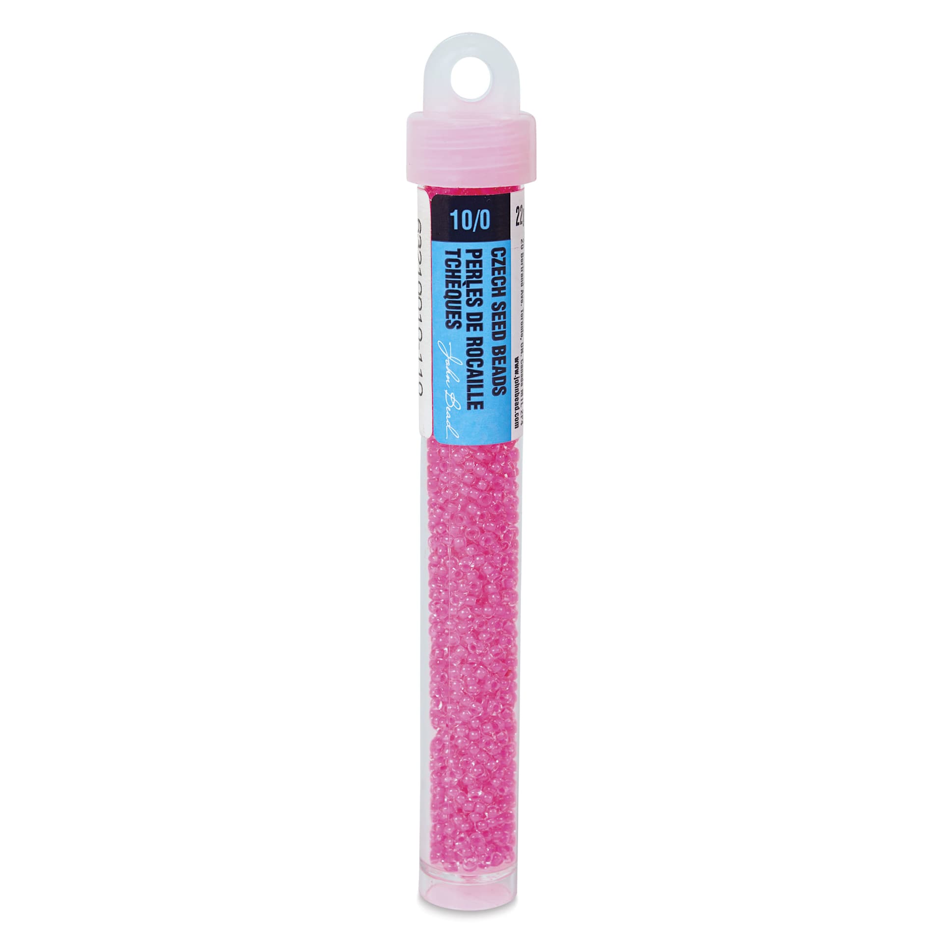 John Bead Czech Glass Seed Beads - Neon Pink, Color Lined, 10/0, 22 g Vial
