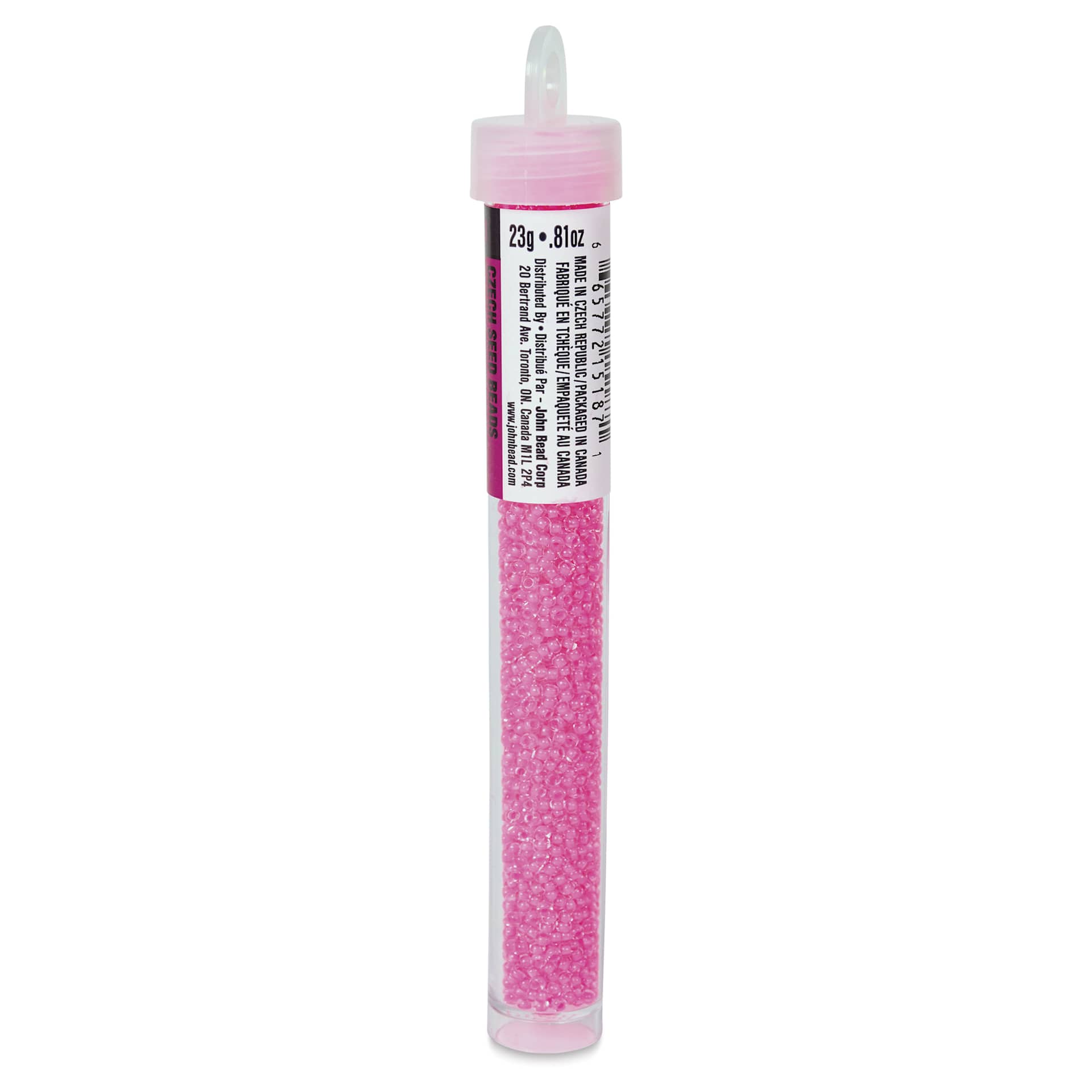 John Bead 11/0 Czech Glass Seed Beads - Neon Pink, Color Lined, 23 g vial - right side
