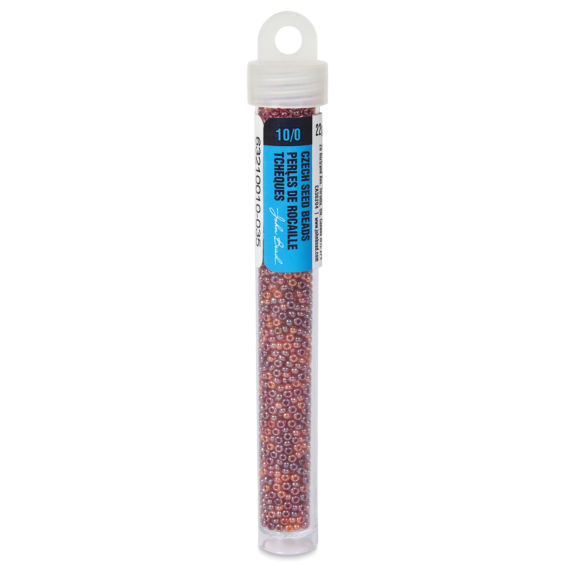 John Bead Czech Glass Seed Beads - Red, Luster Mix, 10/0, 22 g Vial