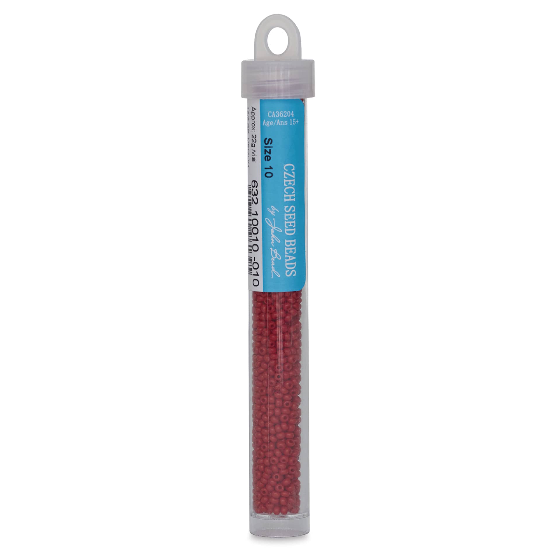 John Bead Czech Glass Seed Beads - Medium Red, 10/0, 22 g Vial