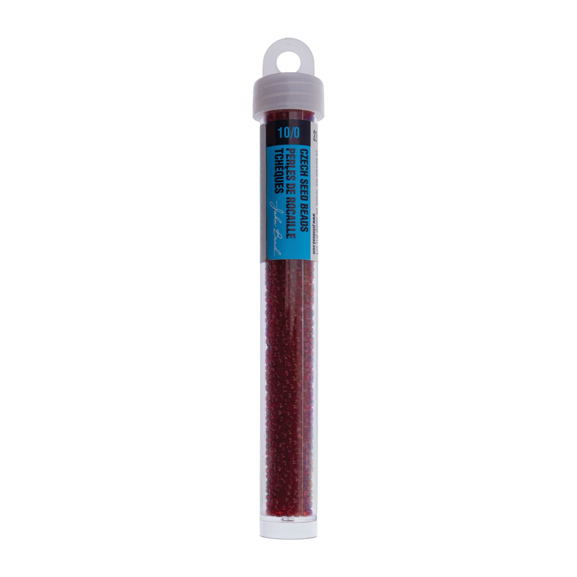 John Bead Czech Glass Seed Beads - Transparent Dark Red, 10/0, 22 g Vial