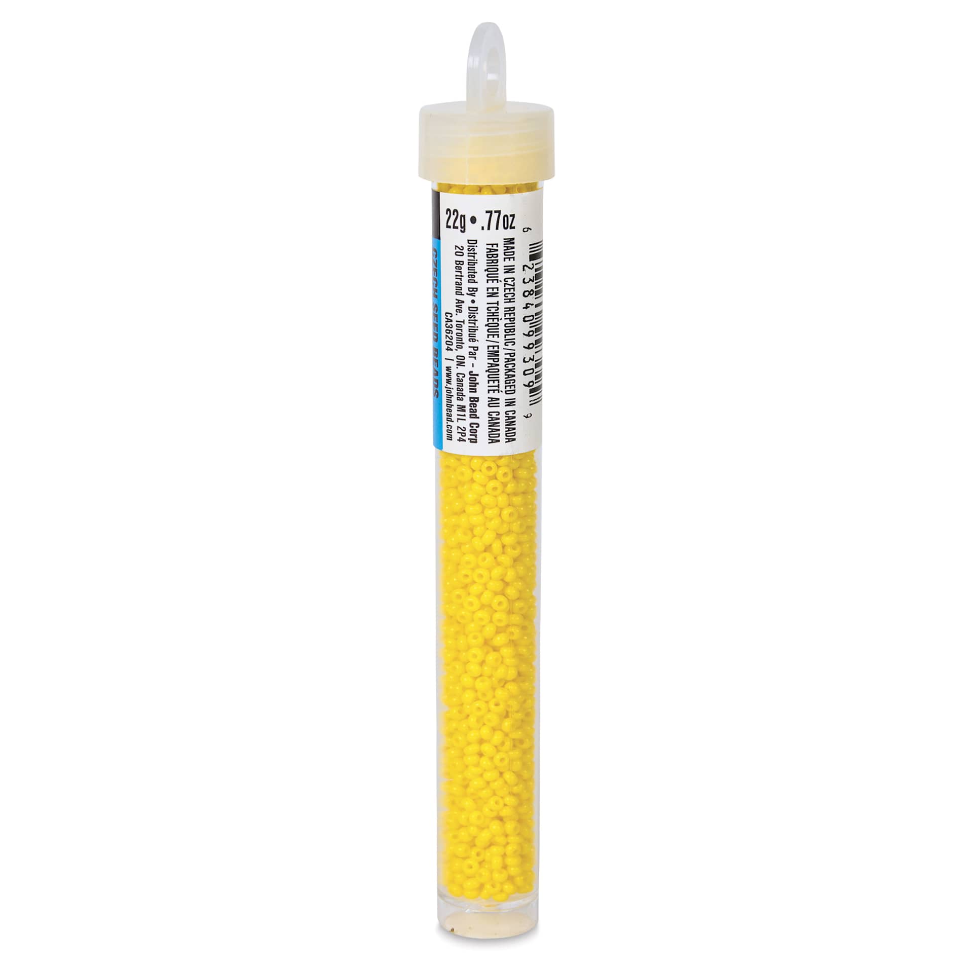 John Bead Czech Glass Seed Beads - Gold Yellow, Opaque, 10/0, 22 g Vial side view