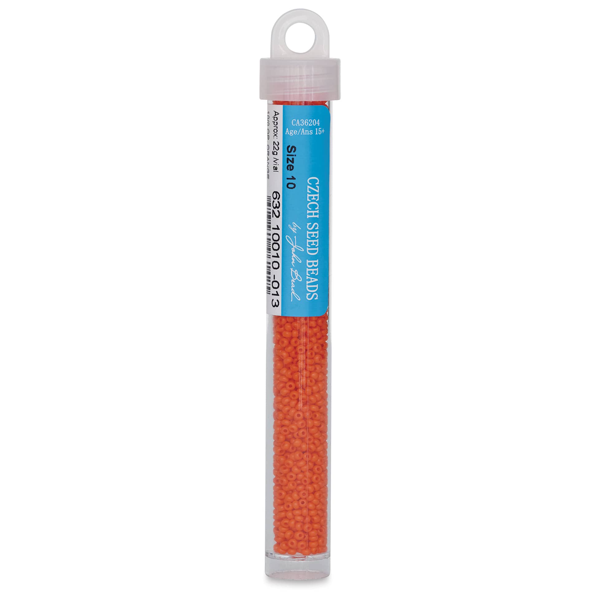 John Bead Czech Glass Seed Beads - Orange, 10/0, 22 g Vial
