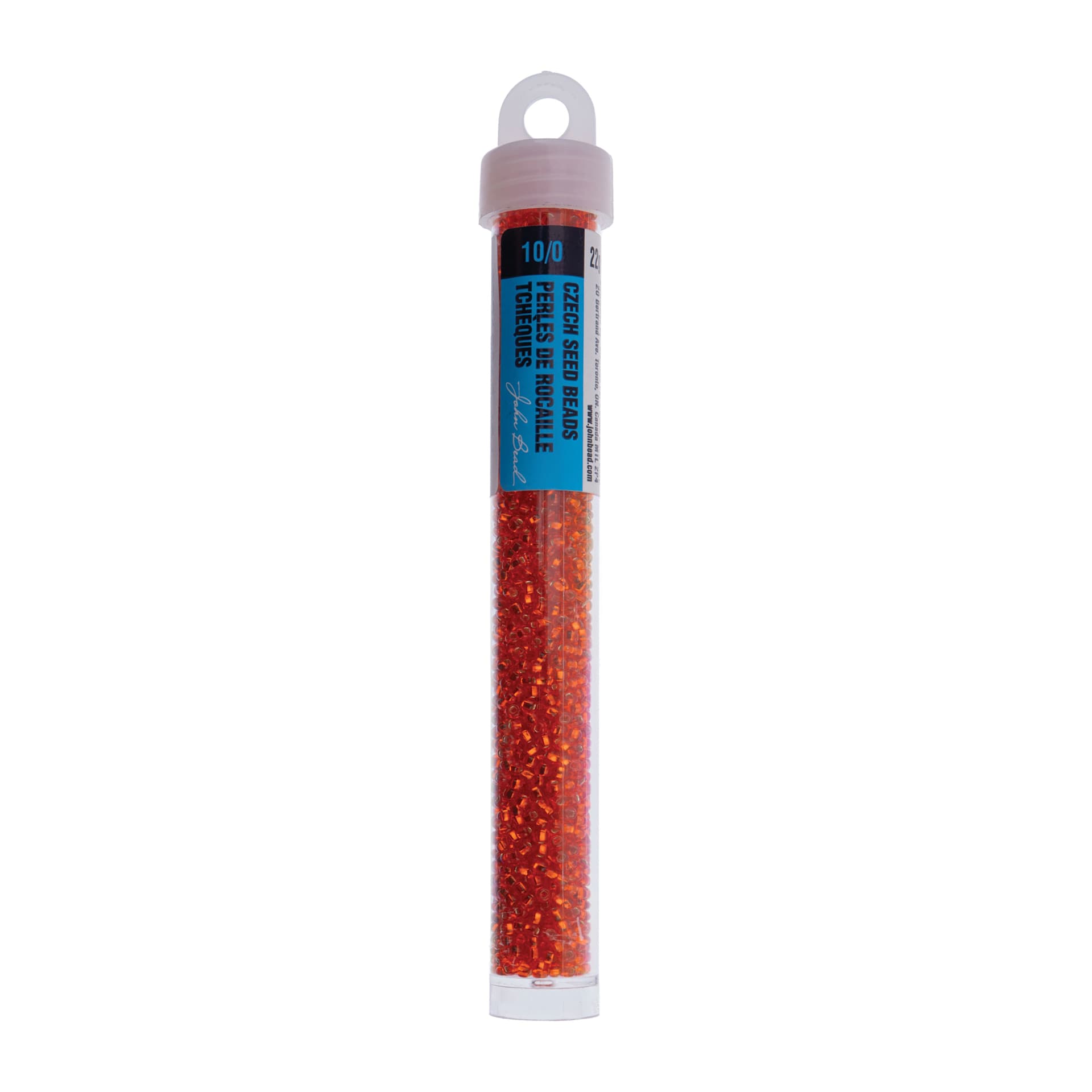 John Bead Czech Glass Seed Beads - Silver-Lined Orange, 10/0, 22 g Vial