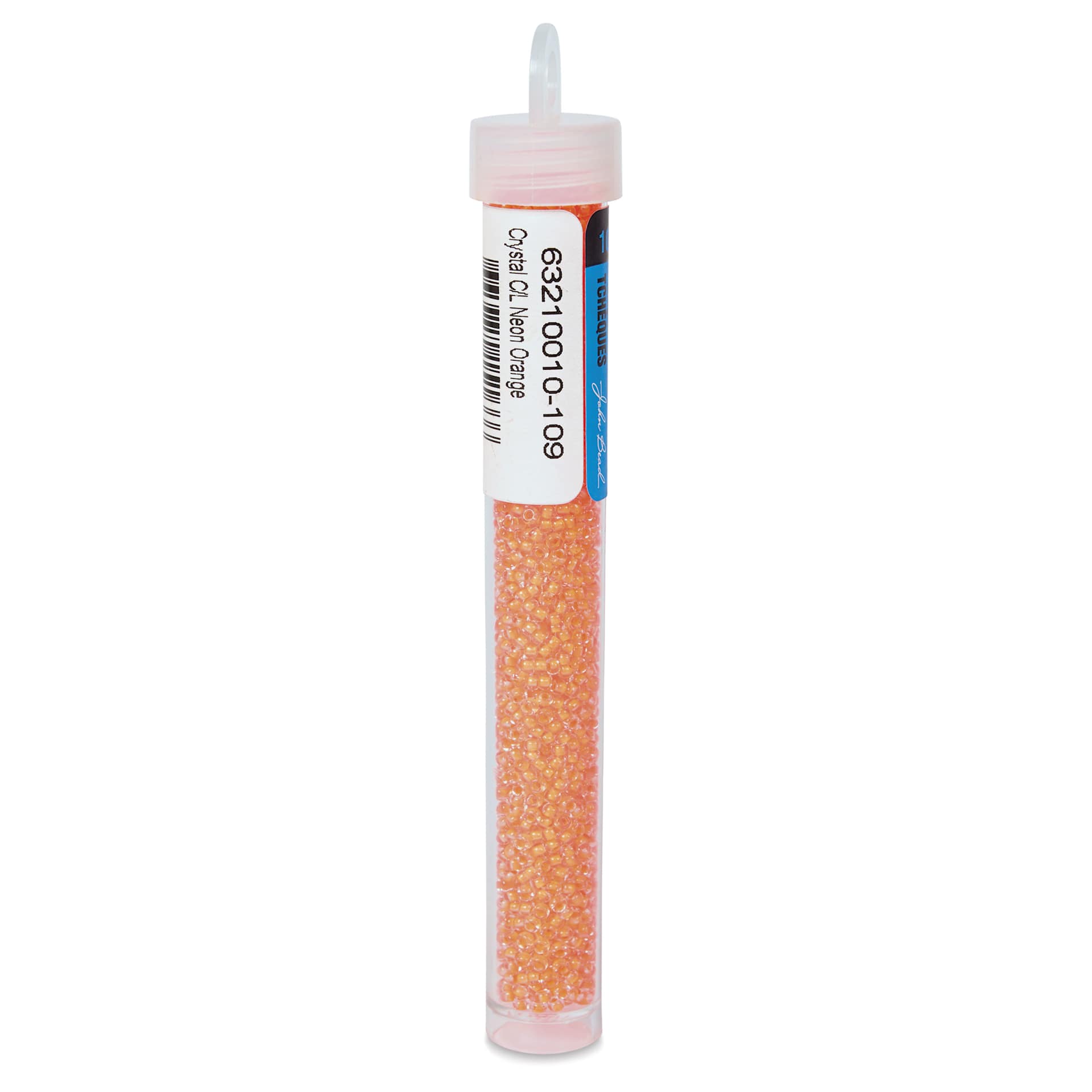 John Bead Czech Glass Seed Beads - Neon Orange, Color Lined, 10/0, 22 g Vial back view