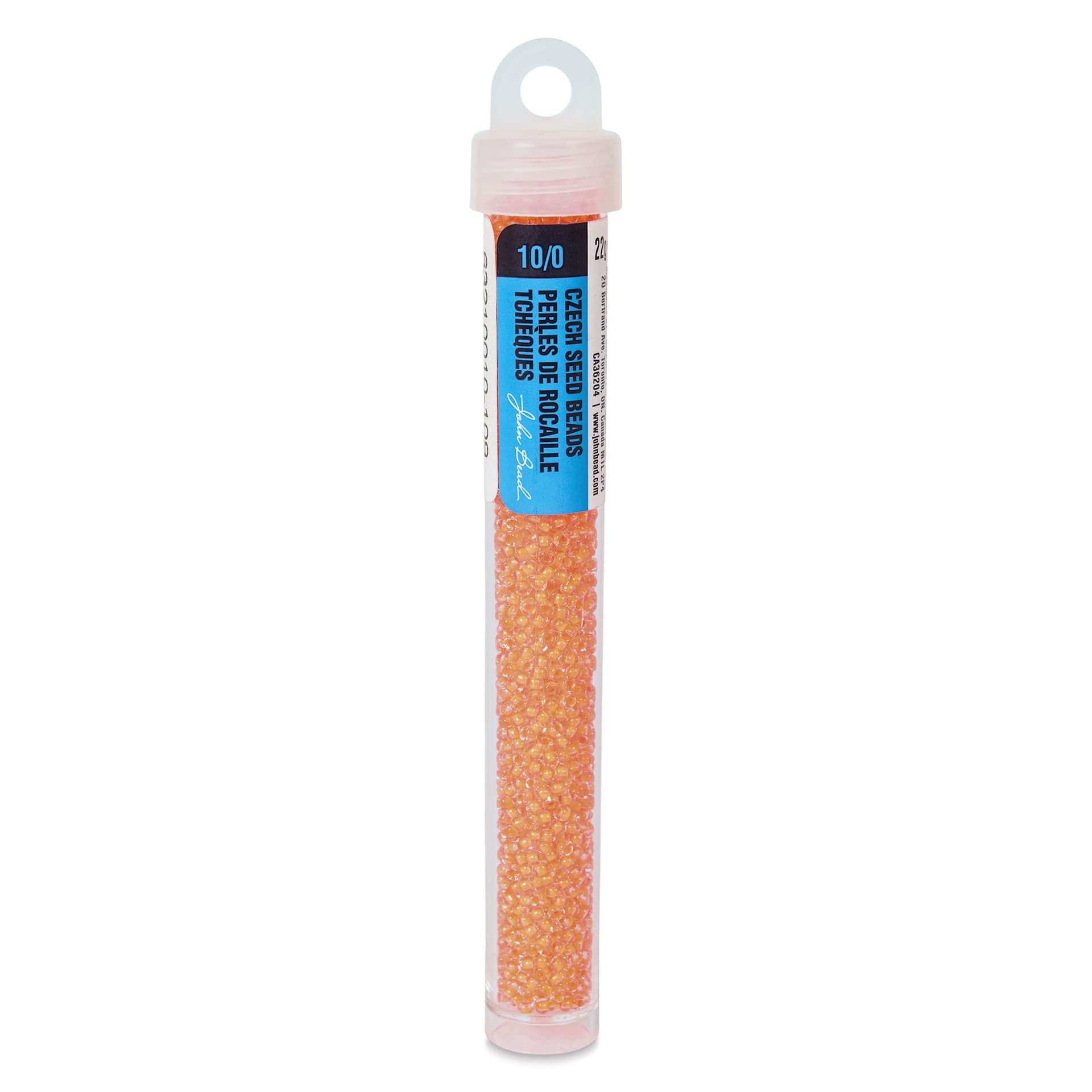 John Bead Czech Glass Seed Beads - Neon Orange, Color Lined, 10/0, 22 g Vial