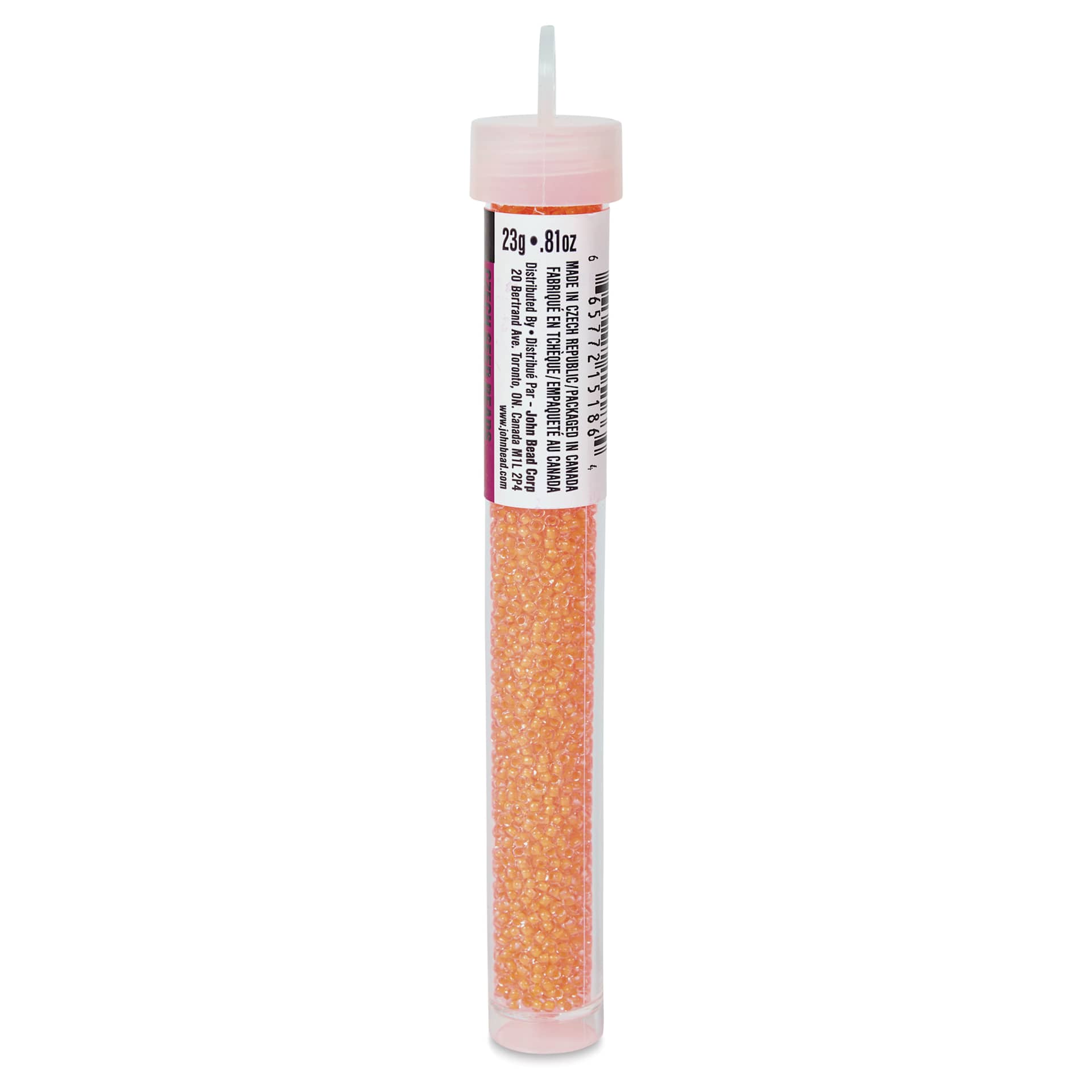 John Bead 11/0 Czech Glass Seed Beads - Neon Orange, Color Lined, 23 g vial - right side