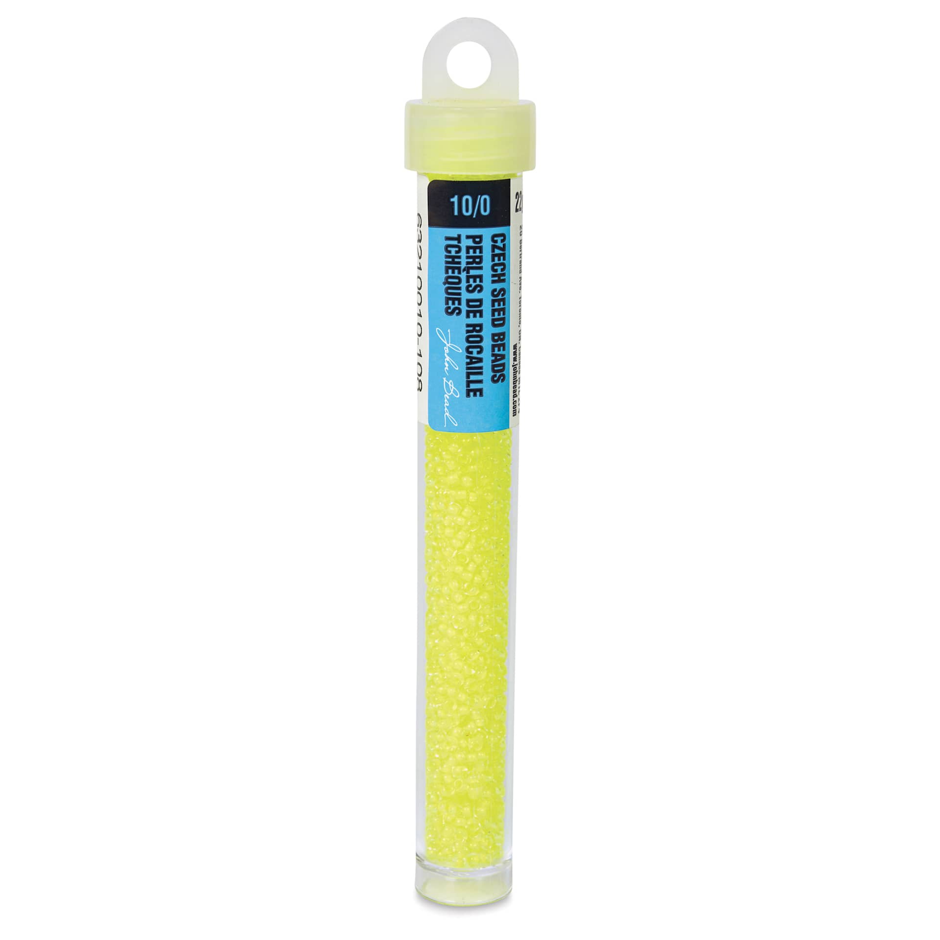 John Bead Czech Glass Seed Beads - Neon Yellow, Color Lined, 10/0, 22 g Vial