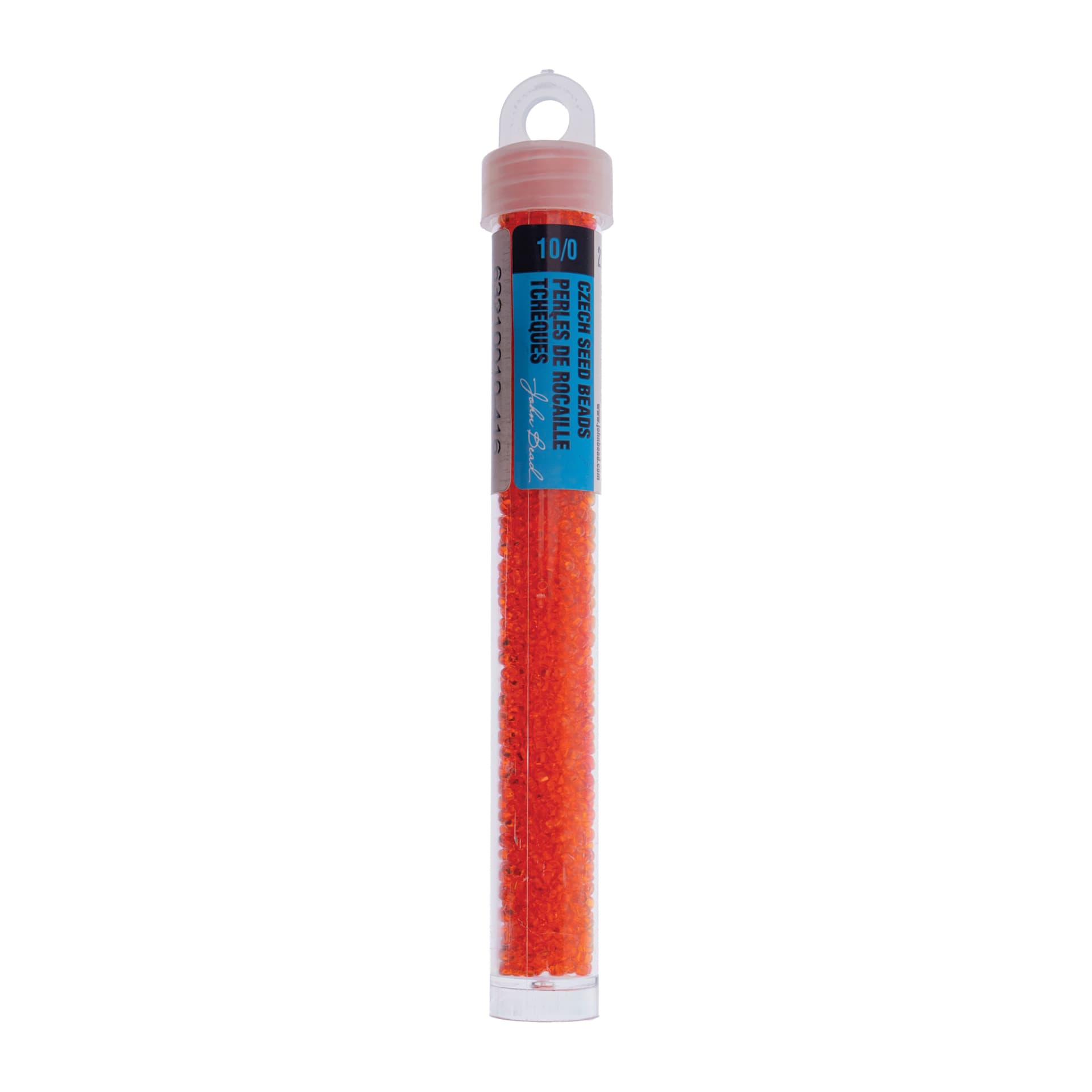 John Bead Czech Glass Seed Beads - Transparent Orange, 10/0, 22 g Vial