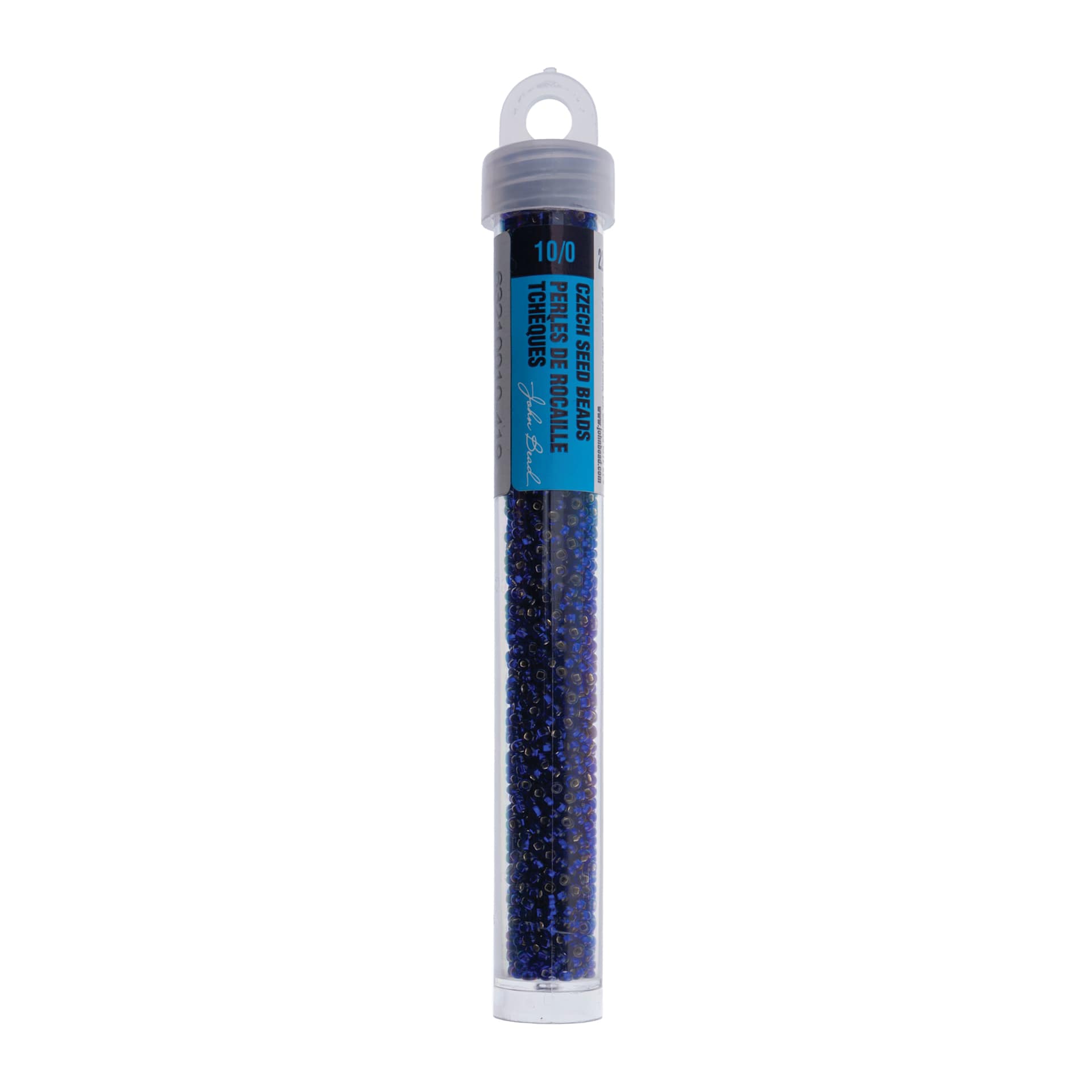 John Bead Czech Glass Seed Beads - Silver-Lined Royal Blue, 10/0, 22 g Vial