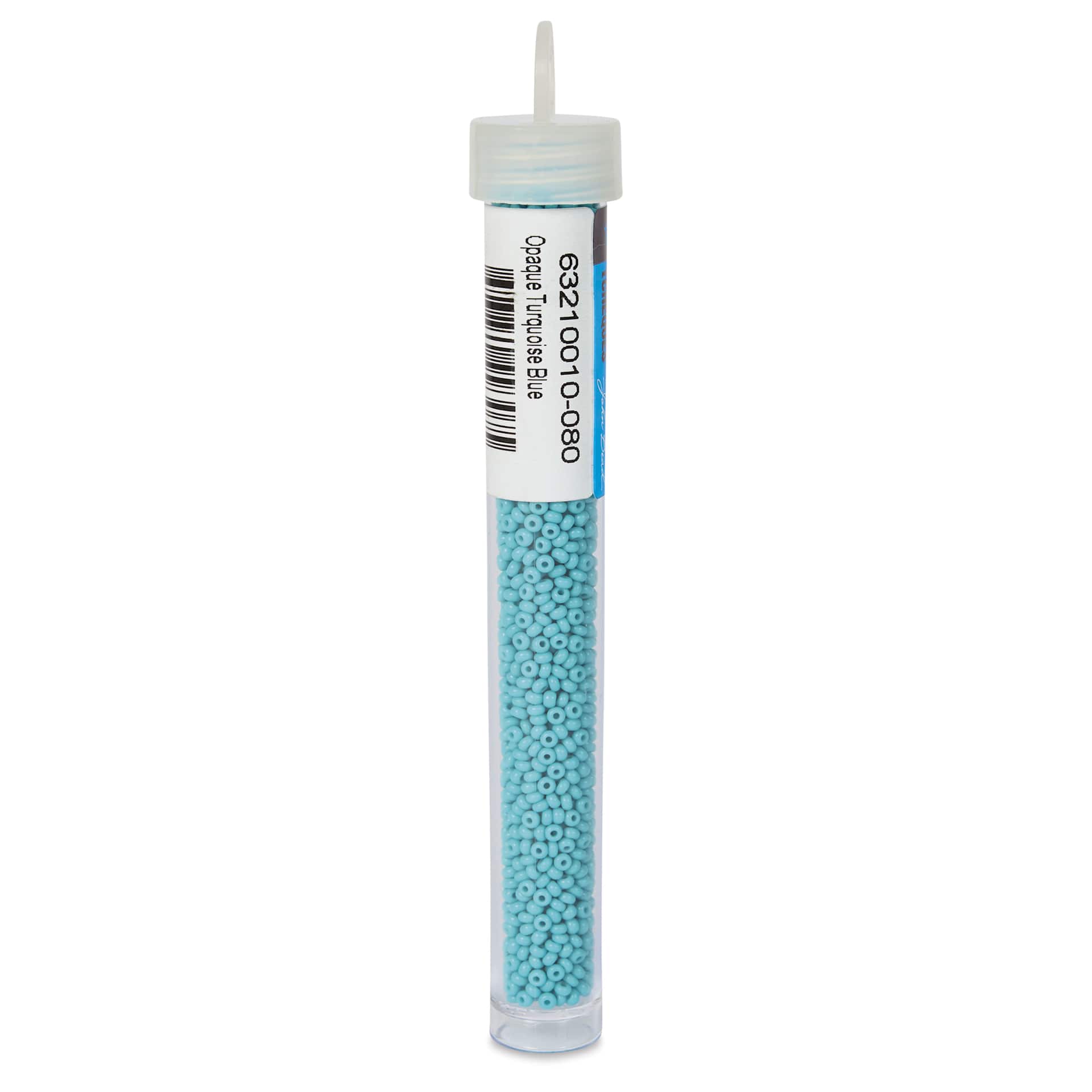 John Bead Czech Glass Seed Beads - Turquoise Blue, Opaque, 10/0, 22 g Vial back view