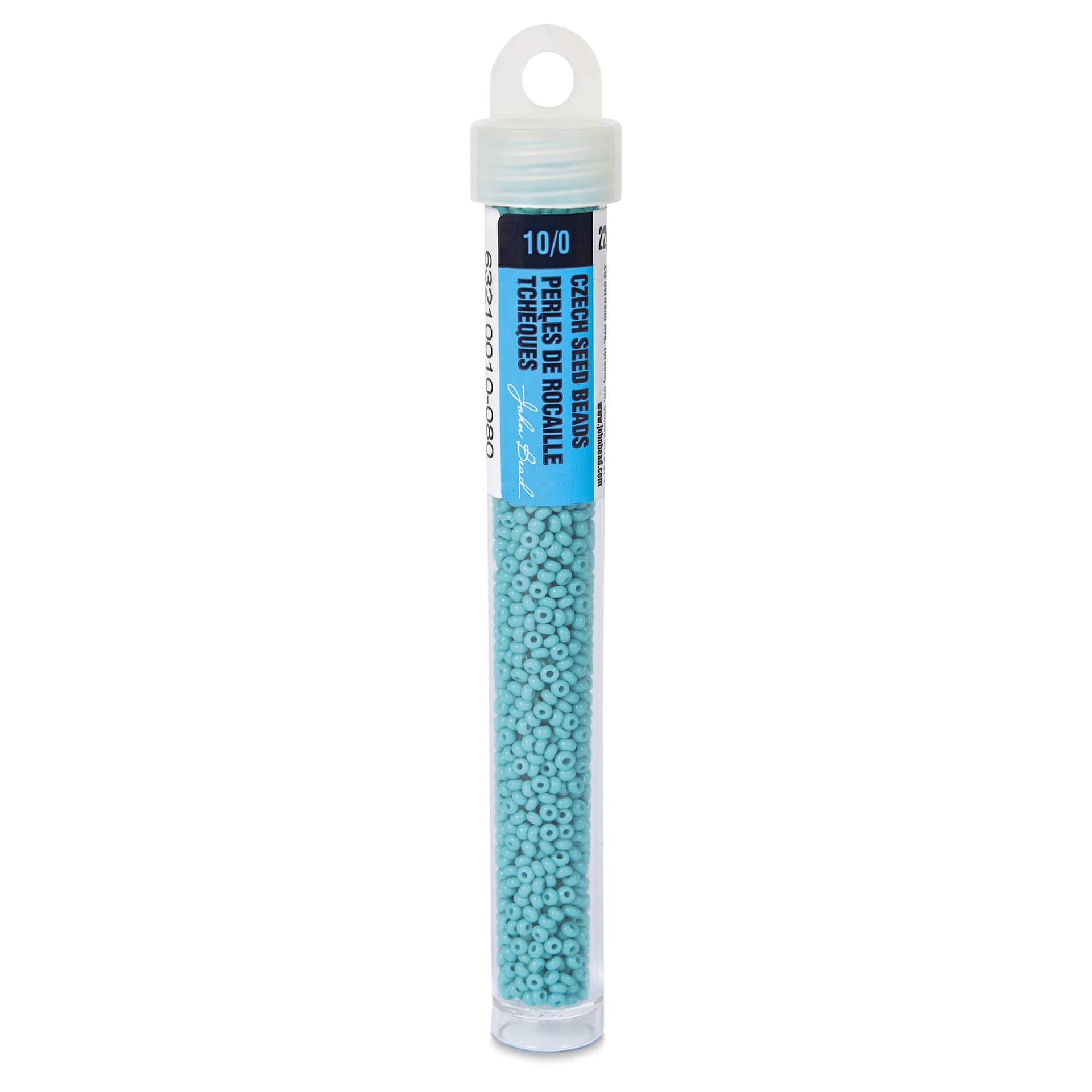 John Bead Czech Glass Seed Beads - Turquoise Blue, Opaque, 10/0, 22 g Vial