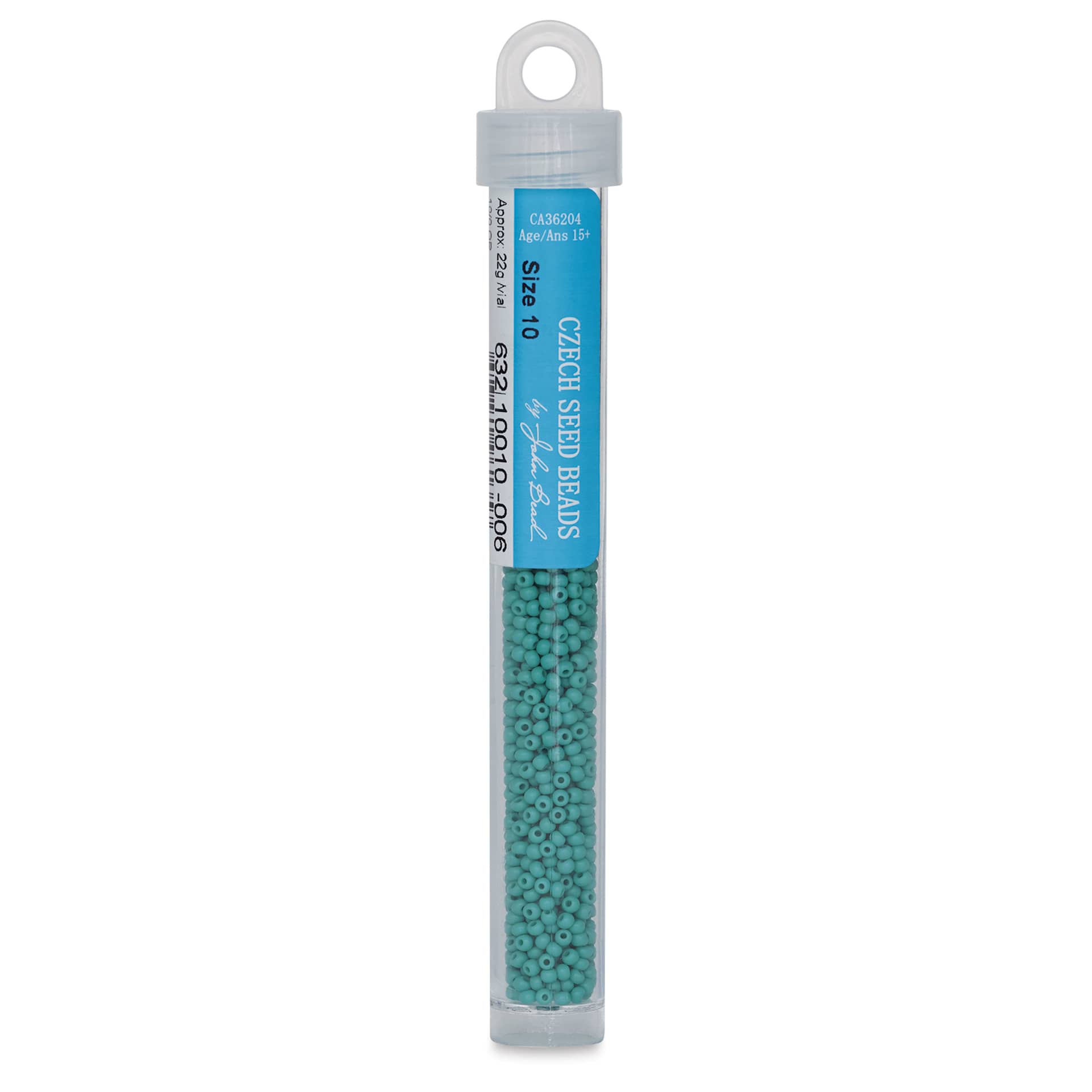 John Bead Czech Glass Seed Beads - Turquoise, 10/0, 22 g Vial