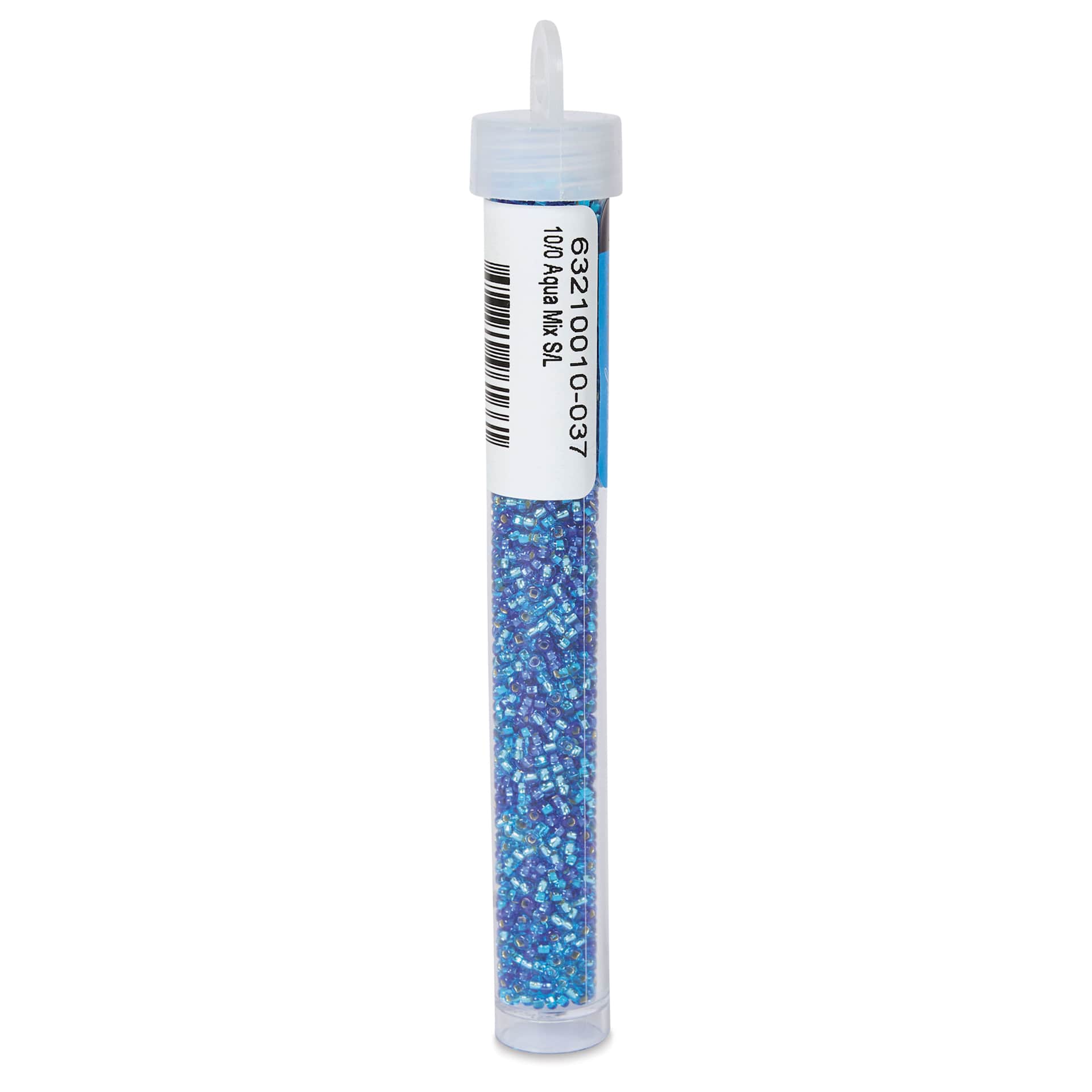 John Bead Czech Glass Seed Beads - Aqua, Silver Lined, 10/0, 22 g Vial back view