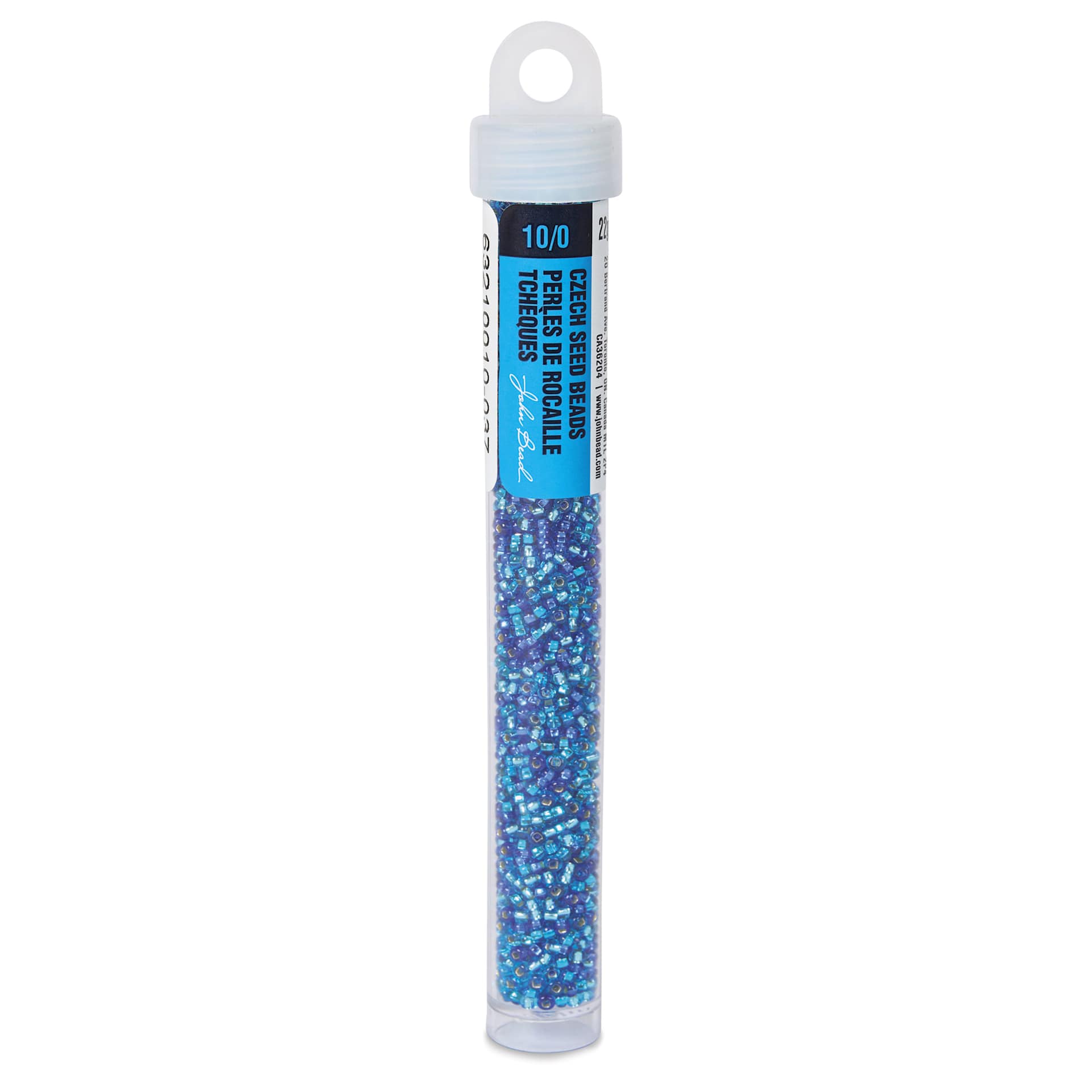 John Bead Czech Glass Seed Beads - Aqua, Silver Lined, 10/0, 22 g Vial