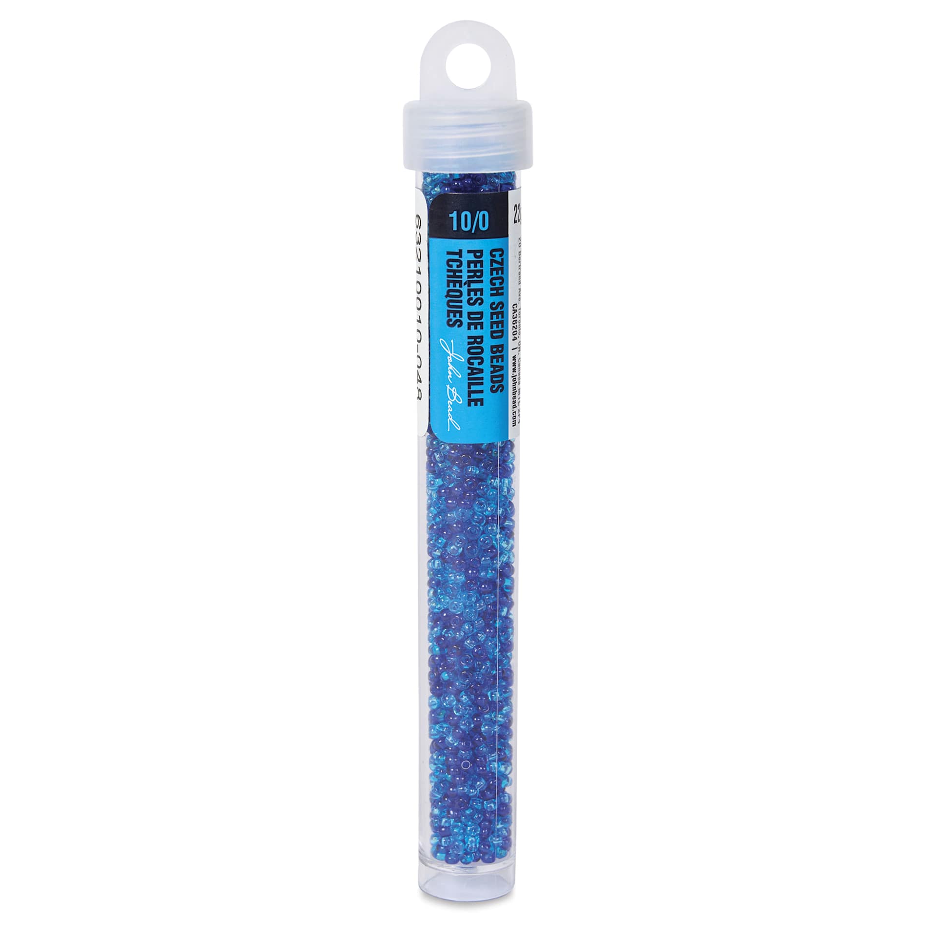 John Bead Czech Glass Seed Beads - Transparent Aqua, Luster Mix, 10/0, 22 g Vial