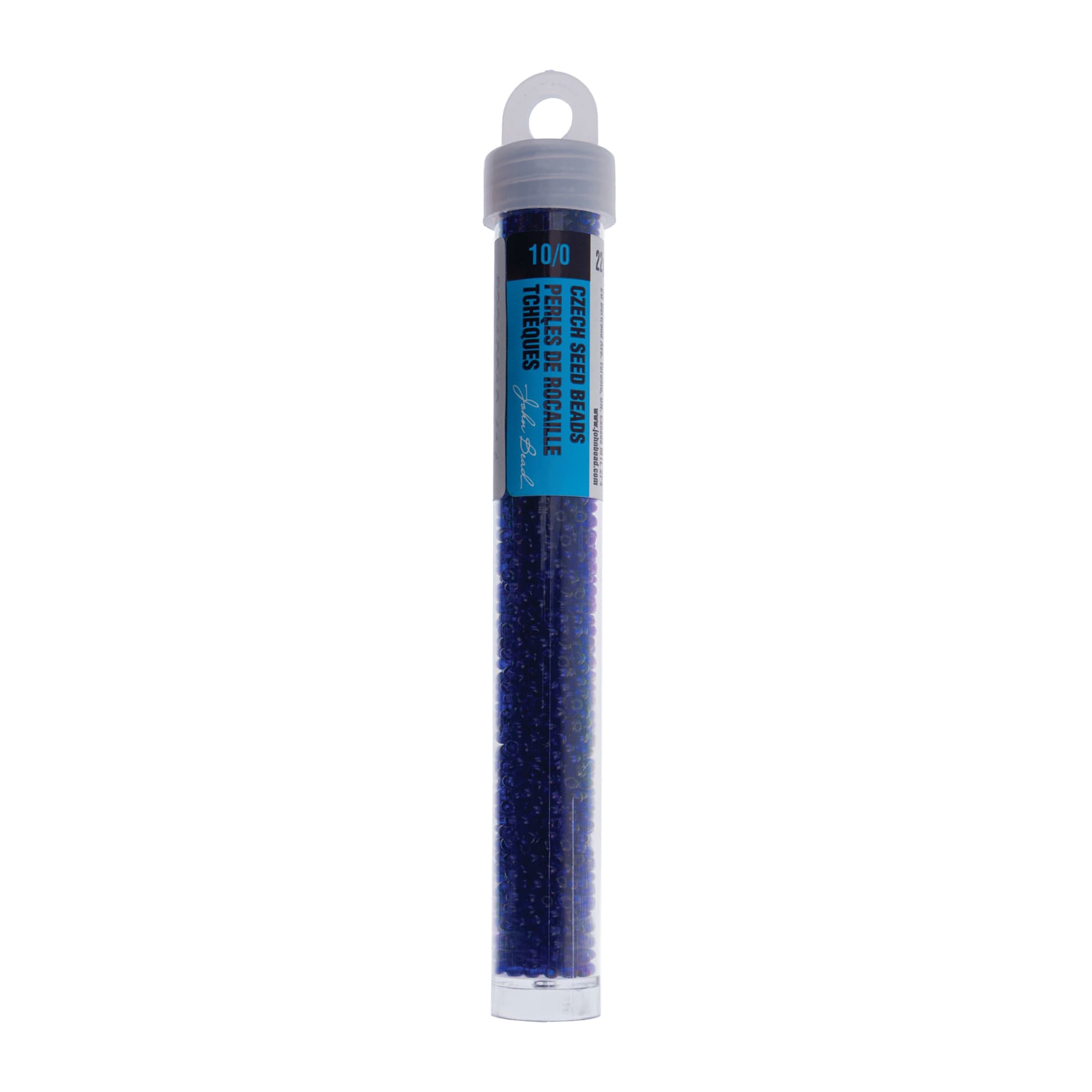 John Bead Czech Glass Seed Beads - Transparent Royal Blue, 10/0, 22 g Vial