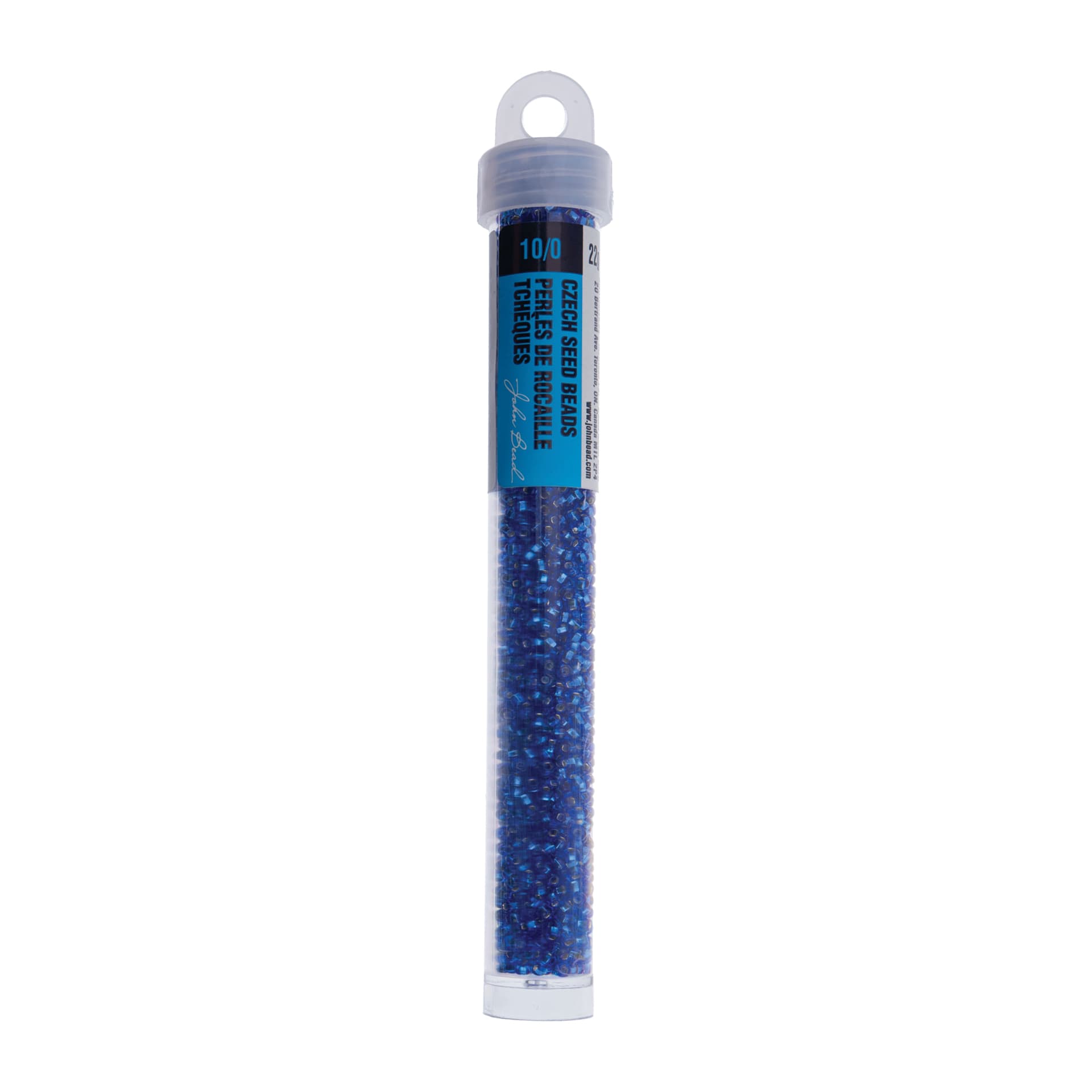John Bead Czech Glass Seed Beads - Silver-Lined Dark Blue, 10/0, 22 g Vial