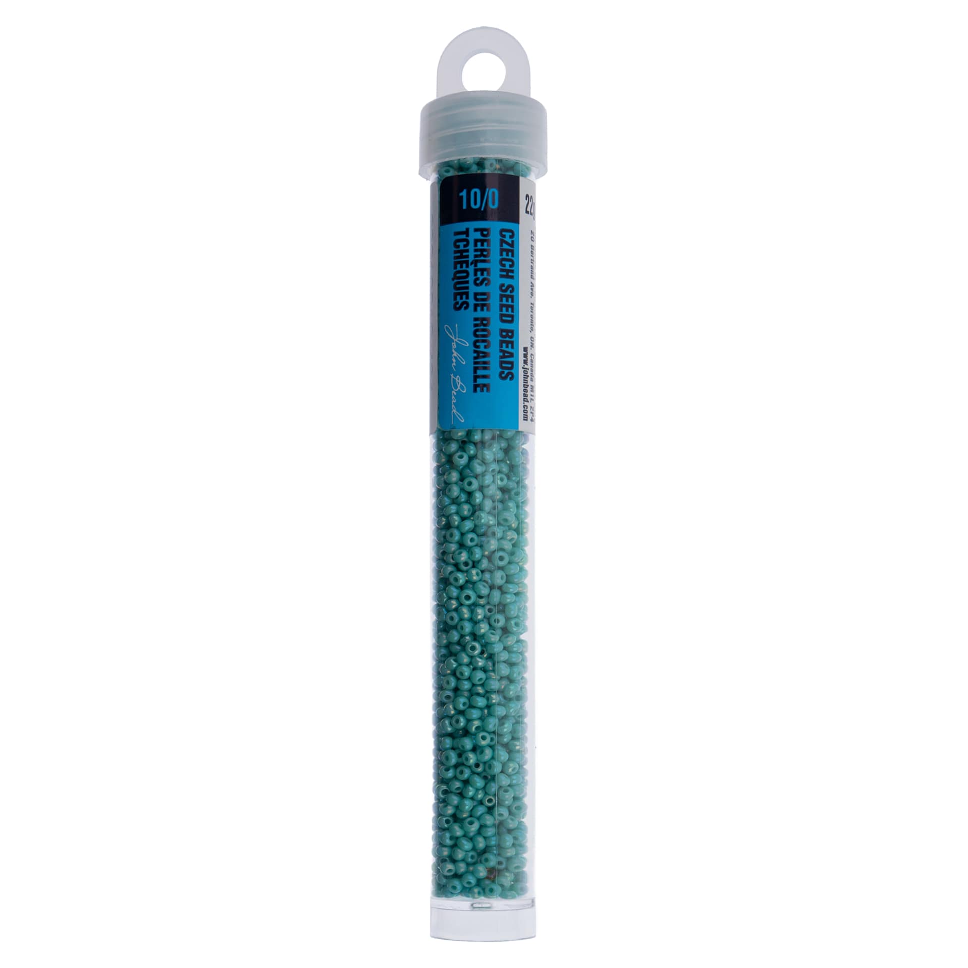 John Bead Czech Glass Seed Beads - Opaque Turquoise AB, 10/0, 22 g Vial