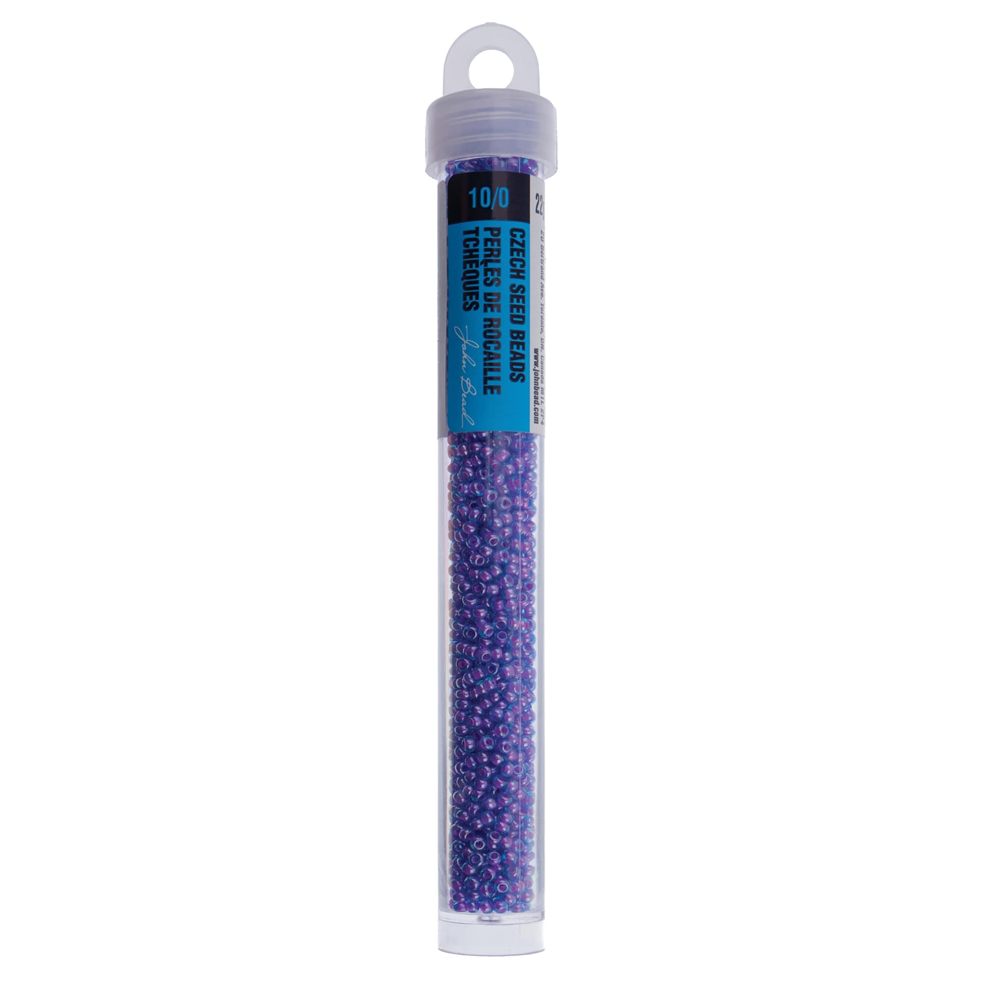 John Bead Czech Glass Seed Beads - Color-Lined Fuchsia and Transparent Blue, 10/0, 22 g Vial