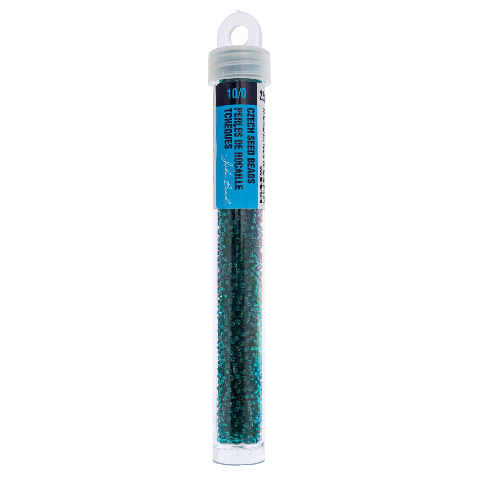 John Bead Czech Glass Seed Beads - Transparent Teal, 10/0, 22 g Vial