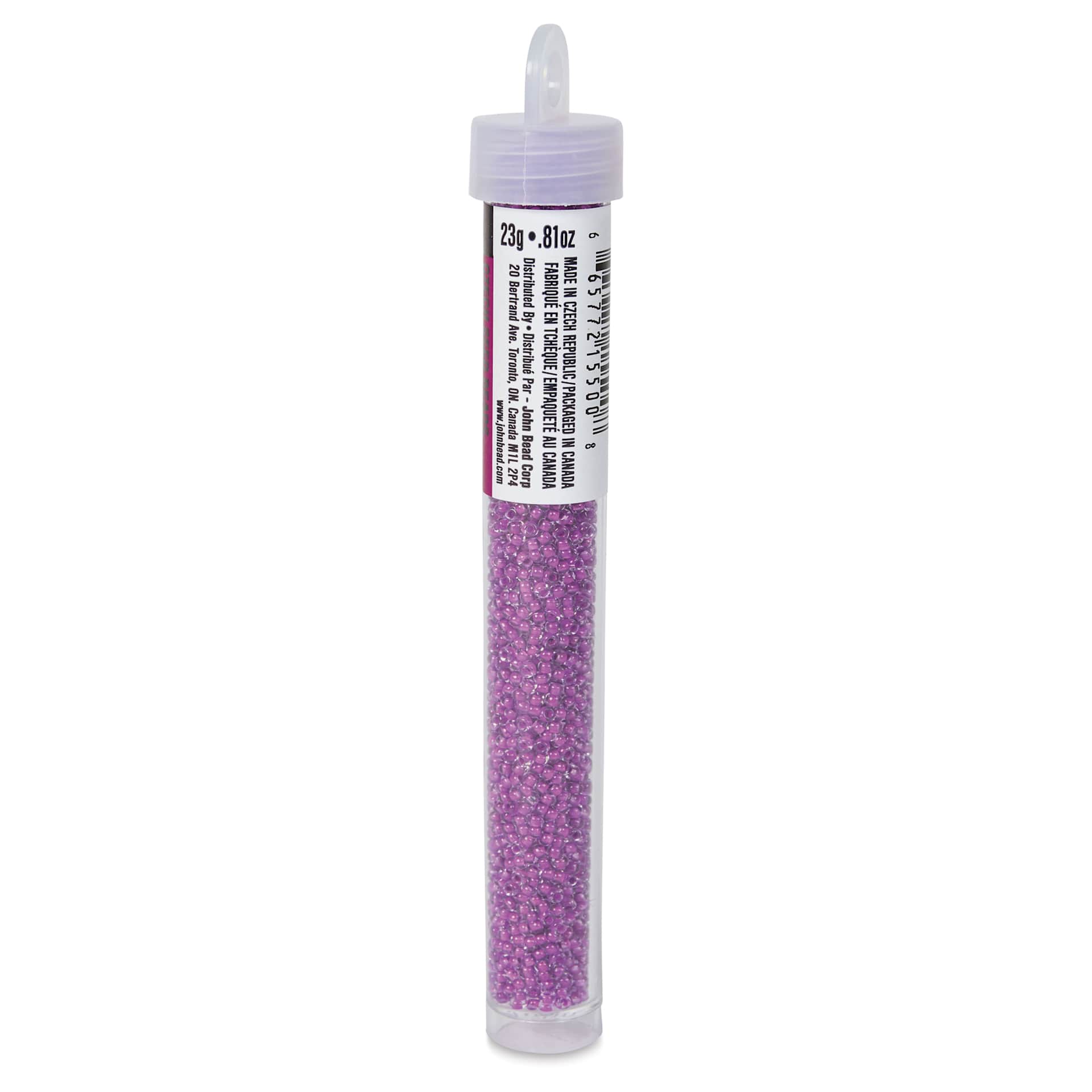 John Bead 11/0 Czech Glass Seed Beads - Neon Purple, Color Lined, 23 g vial - right side