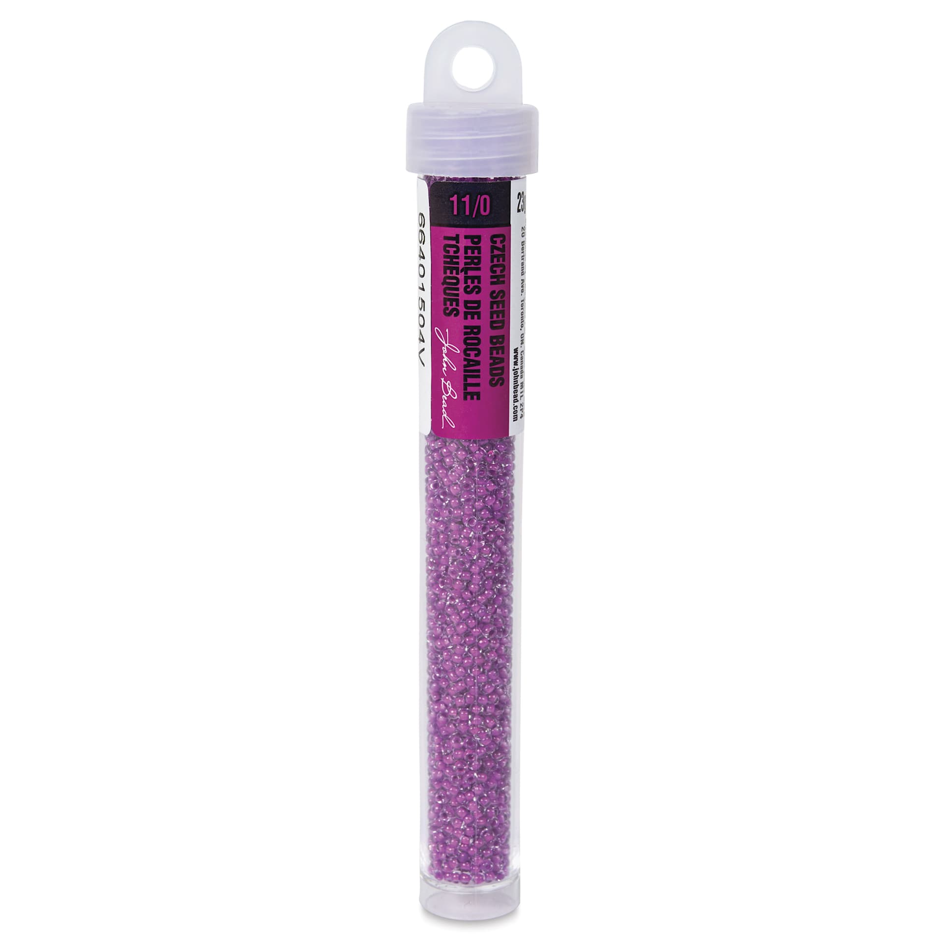 John Bead 11/0 Czech Glass Seed Beads - Neon Purple, Color Lined, 23 g vial - front