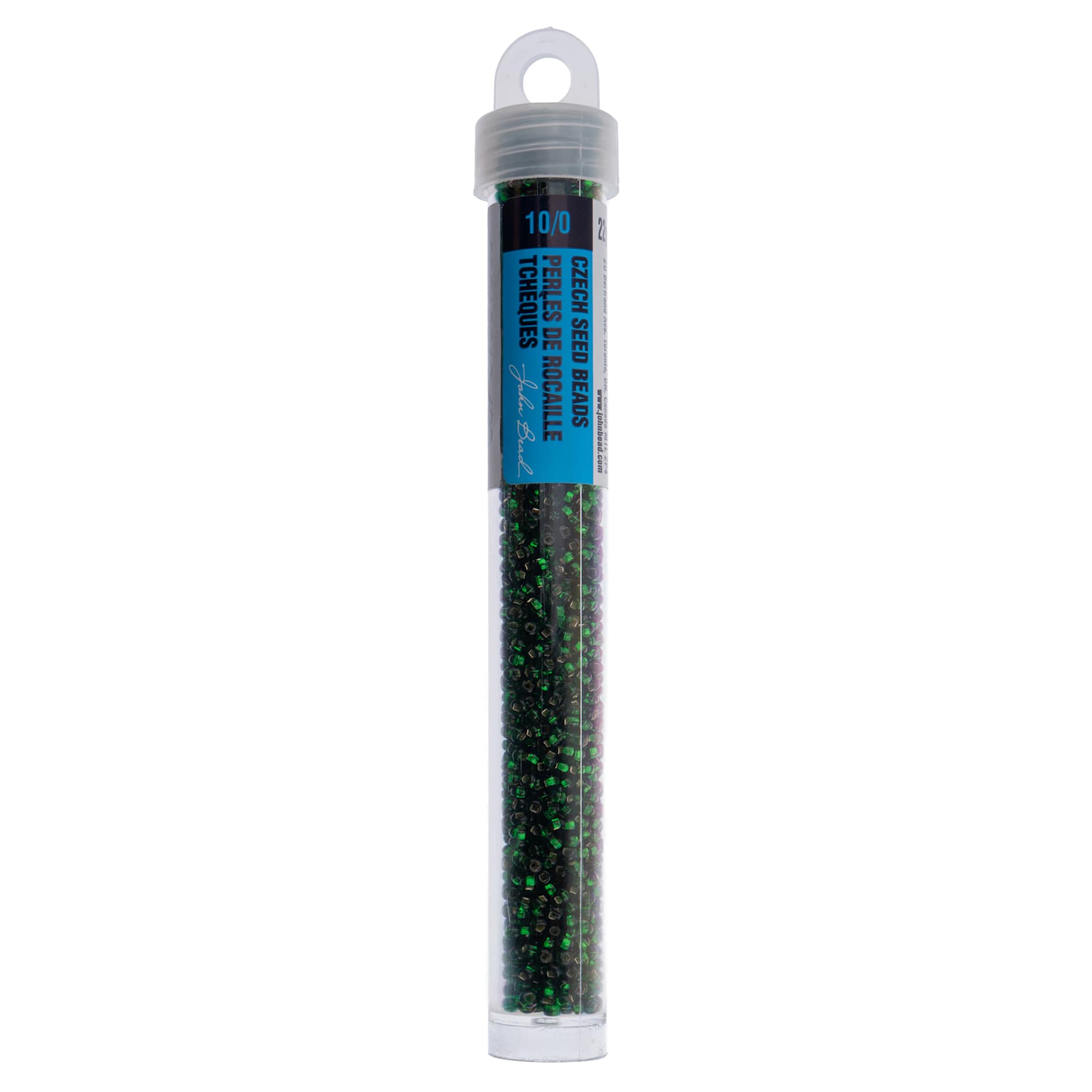 John Bead Czech Glass Seed Beads - Silver-Lined Green, 10/0, 22 g Vial