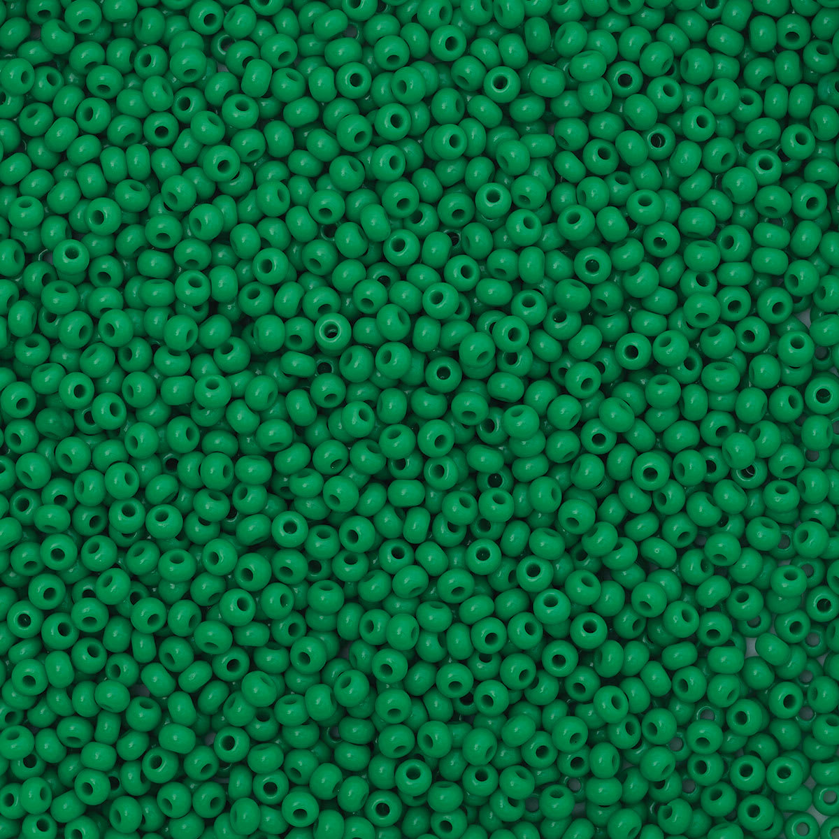 John Bead Czech Glass Seed Beads - Medium Green, 10/0, 22 g Vial close up