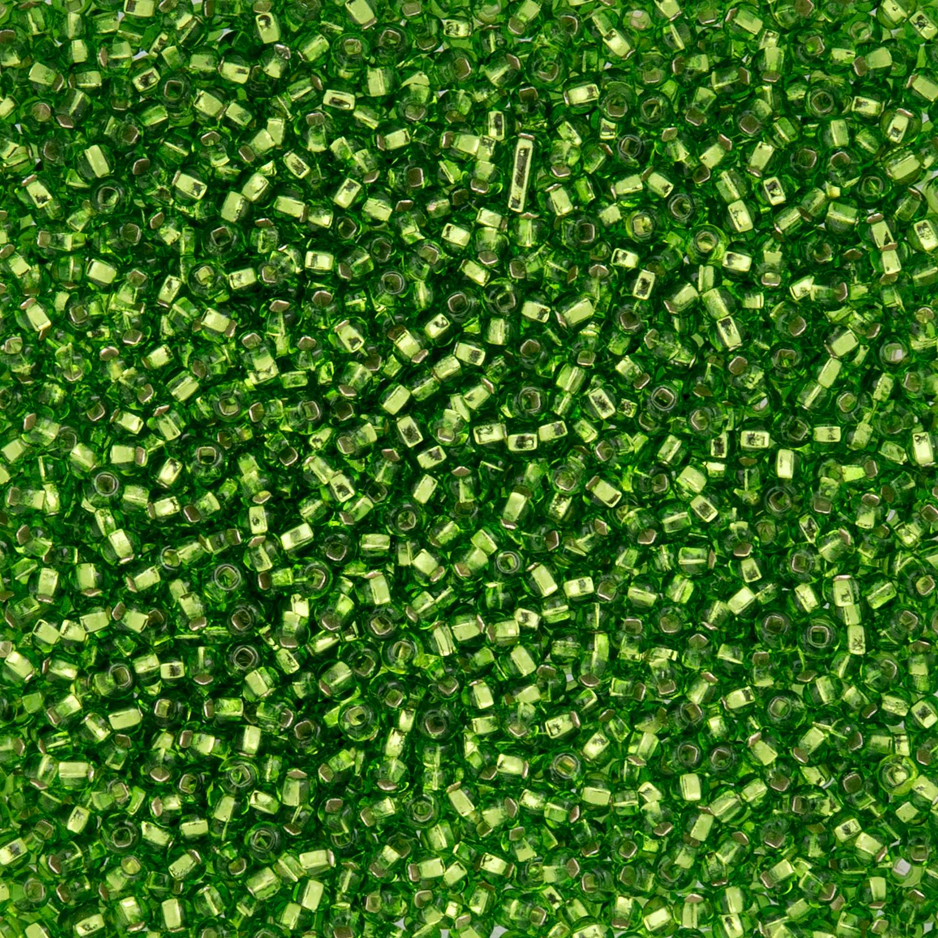 John Bead Czech Glass Seed Beads - Silver-Lined Chartreuse, 10/0, 22 g Vial close up