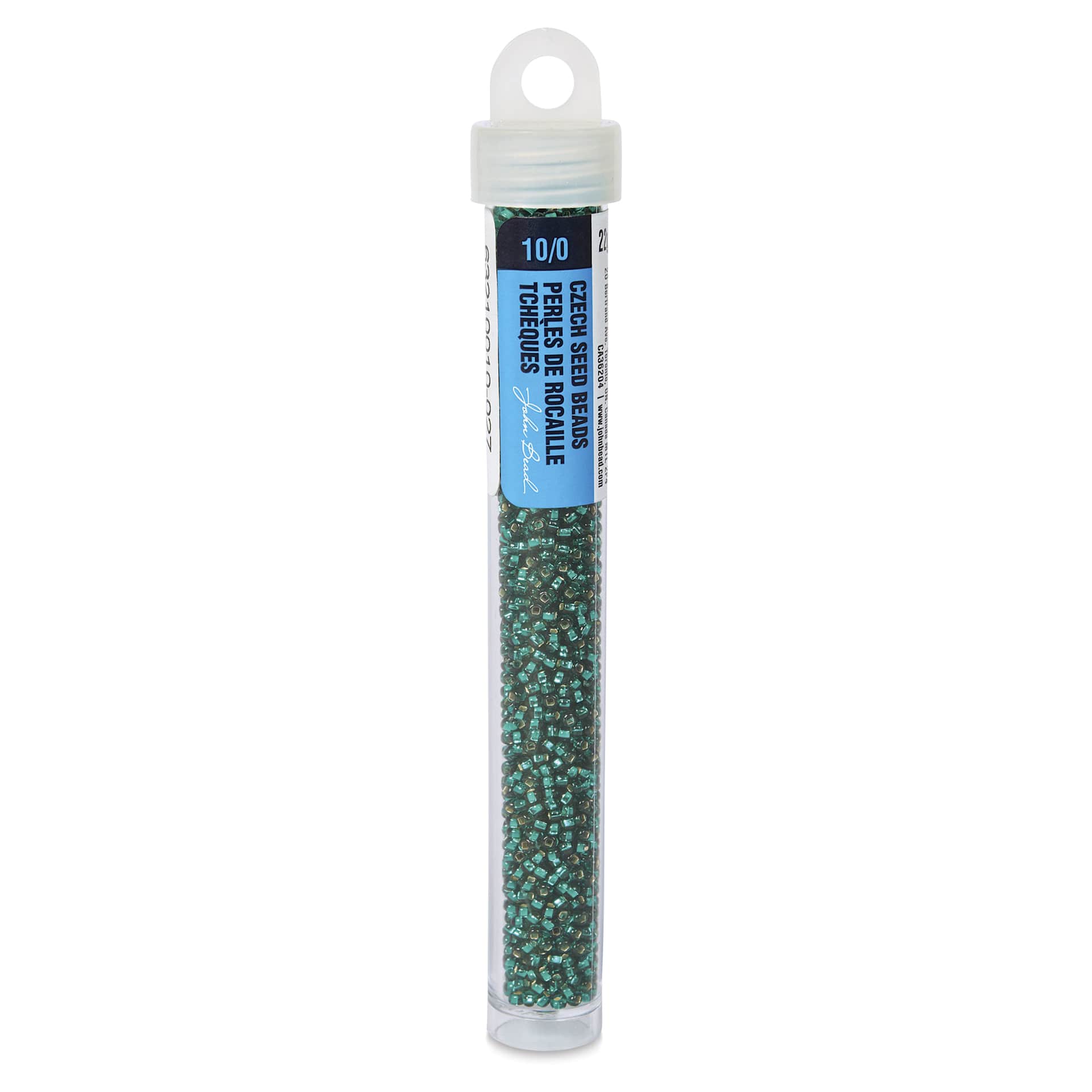 John Bead Czech Glass Seed Beads - Teal Green, Silver Lined, 10/0, 22 g Vial