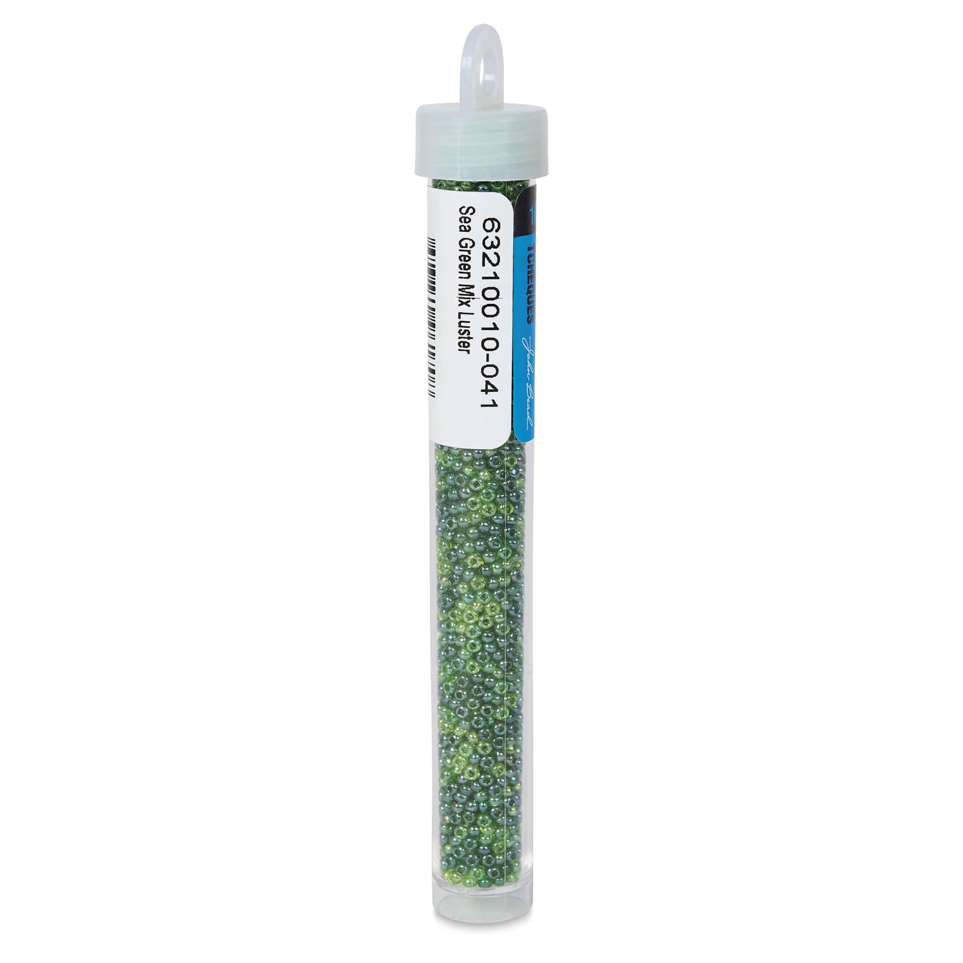 John Bead Czech Glass Seed Beads - Sea Green, Luster Mix, 10/0, 22 g Vial back view