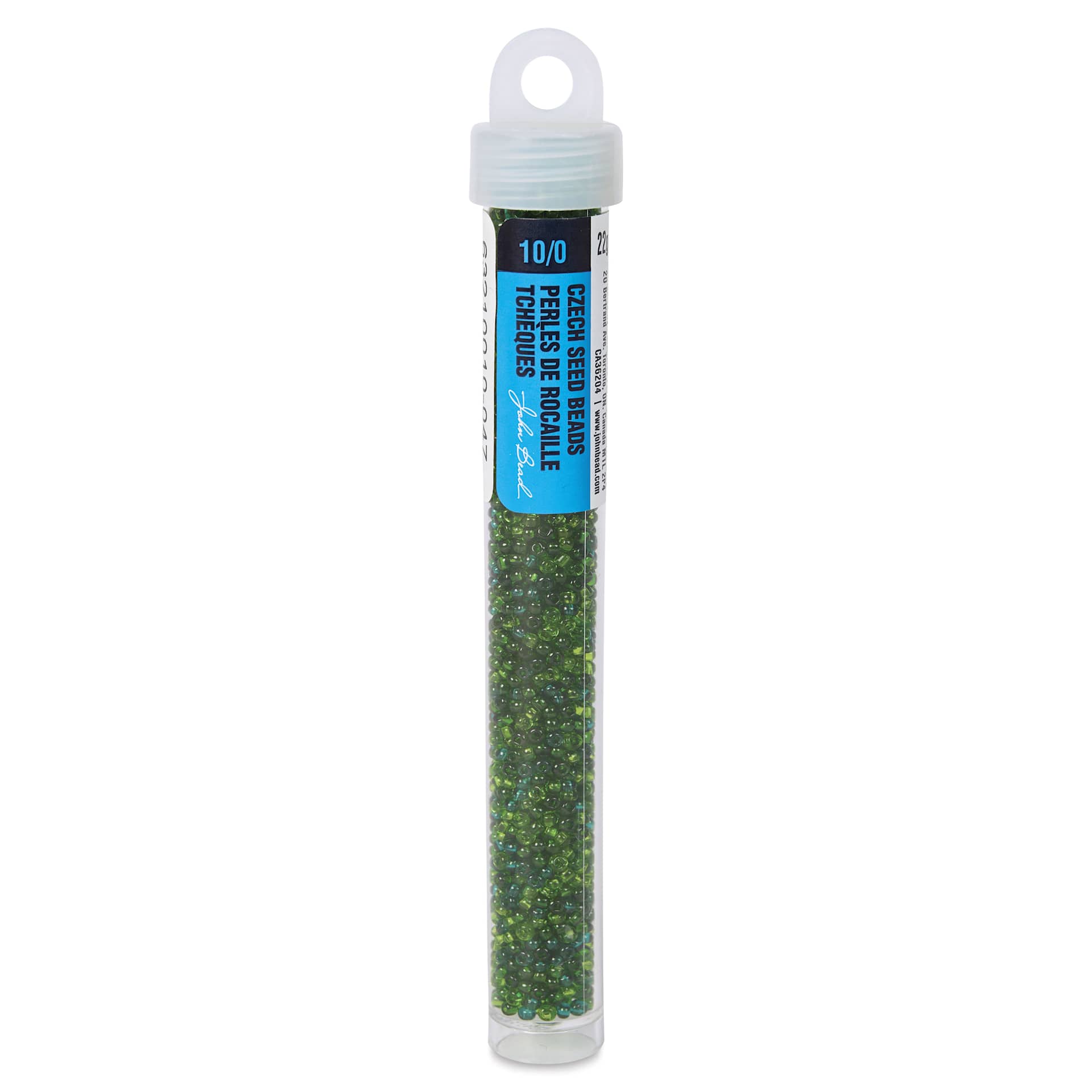 John Bead Czech Glass Seed Beads - Transparent Sea Green, Luster Mix, 10/0, 22 g Vial