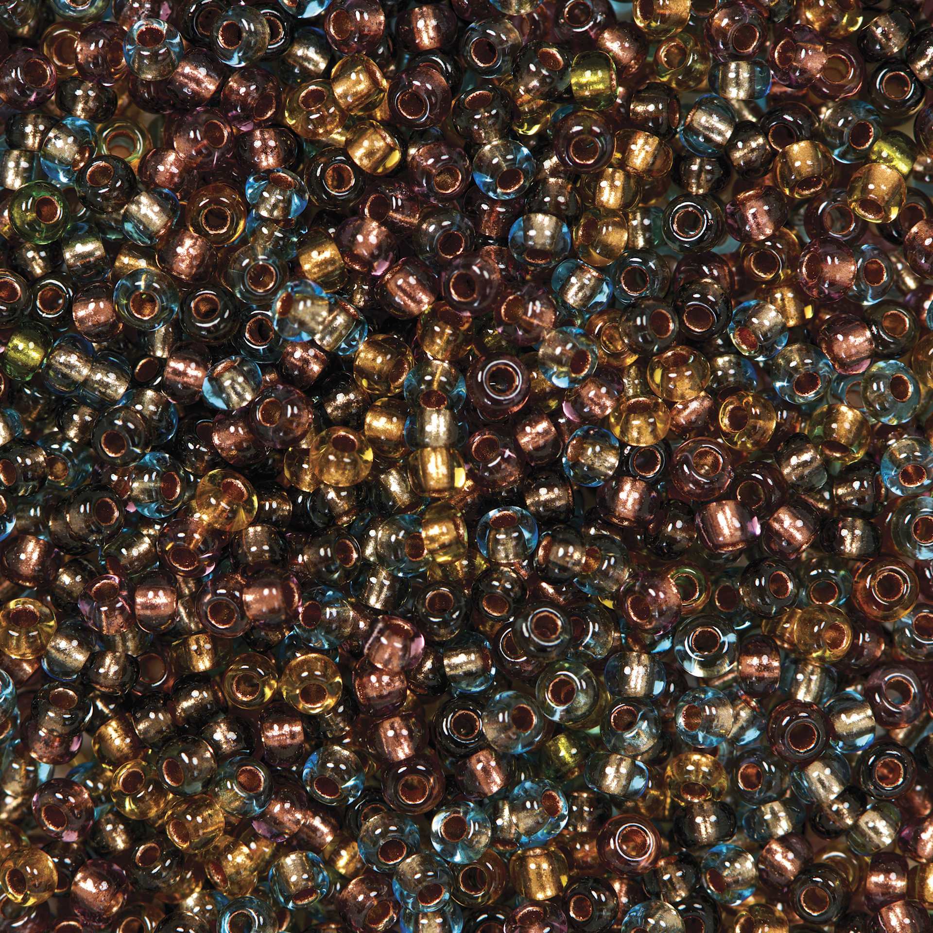John Bead Czech Glass Seed Beads - Earth Tones, Color Lined, 10/0, 22 g Vial close up