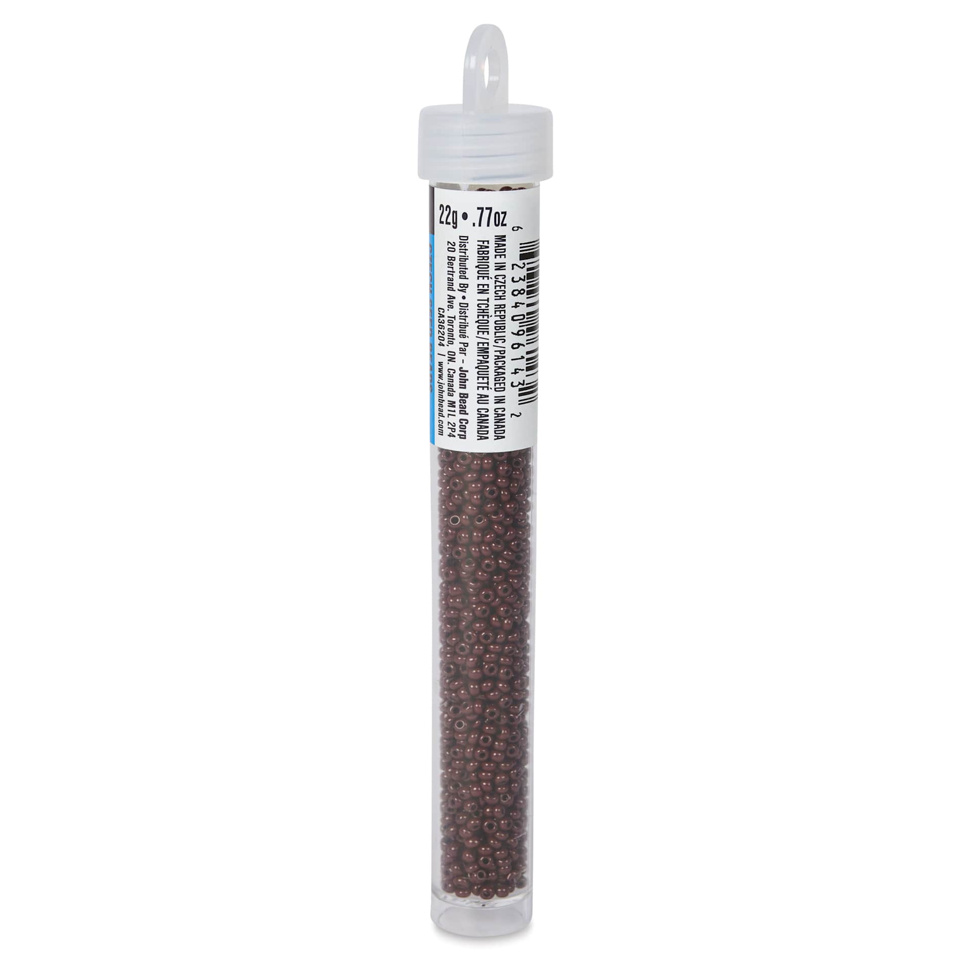 John Bead Czech Glass Seed Beads - Dark Brown, Opaque, 10/0, 22 g Vial back view