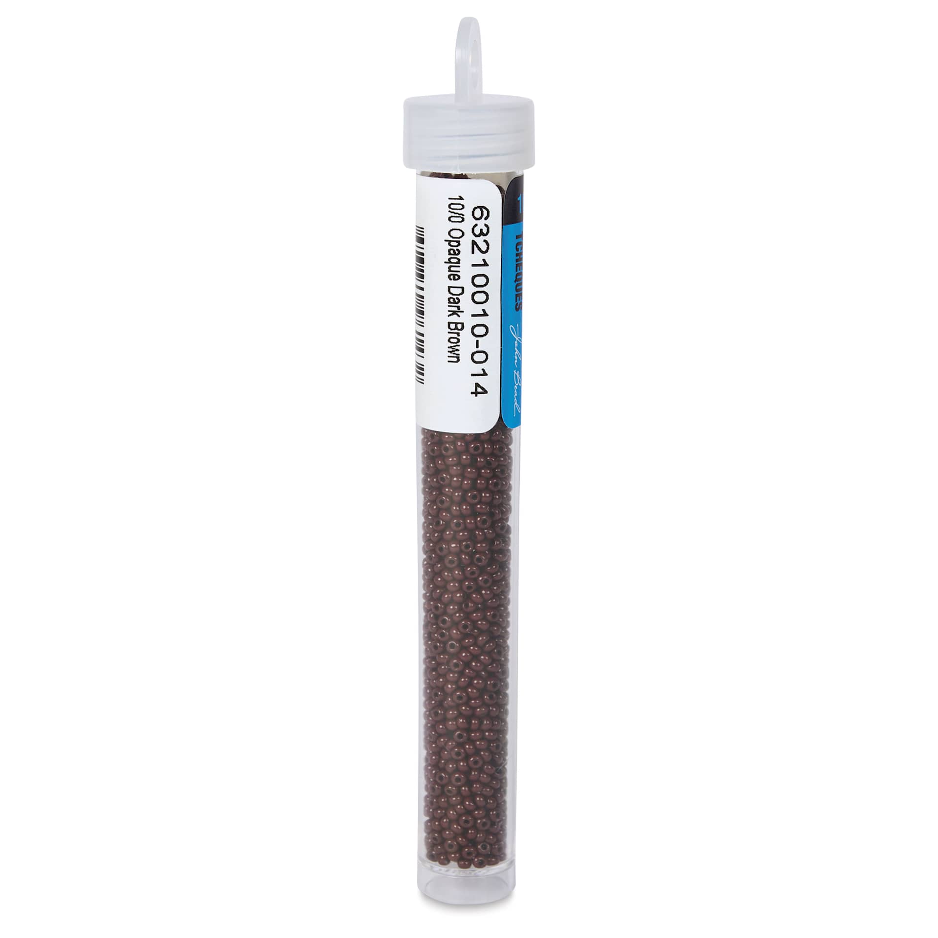 John Bead Czech Glass Seed Beads - Dark Brown, Opaque, 10/0, 22 g Vial side view