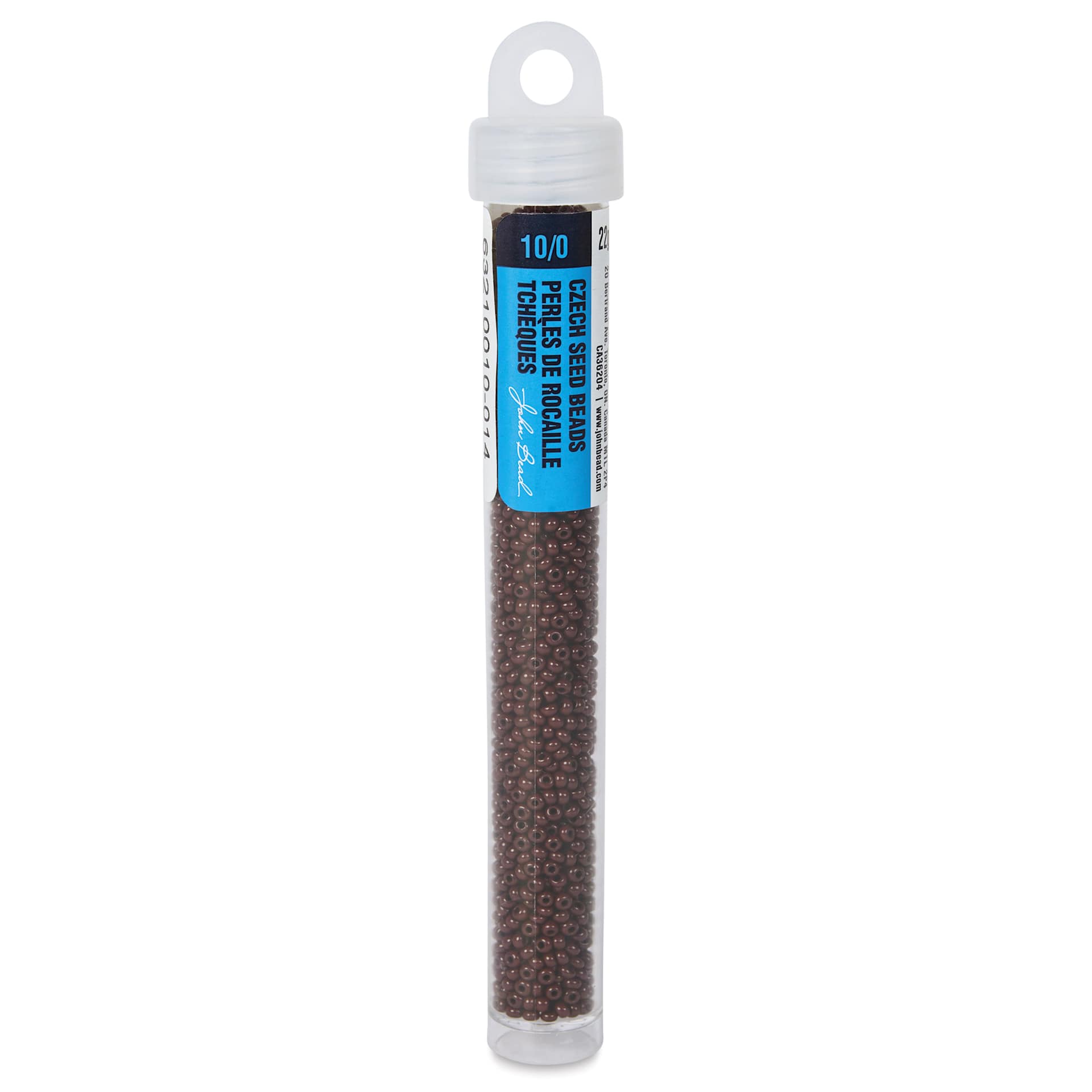 John Bead Czech Glass Seed Beads - Dark Brown, Opaque, 10/0, 22 g Vial