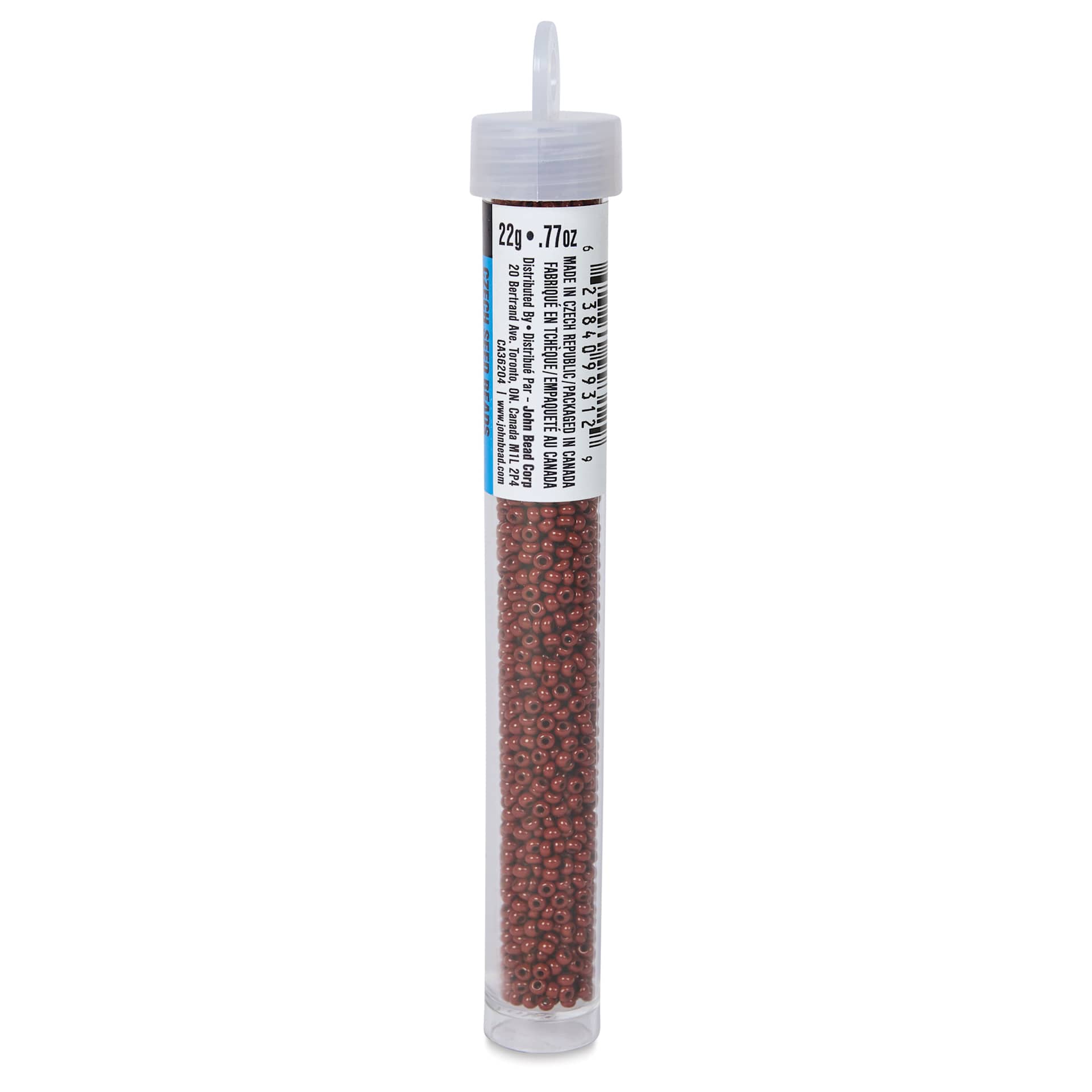 John Bead Czech Glass Seed Beads - Light Brown, Opaque, 10/0, 22 g Vial side view