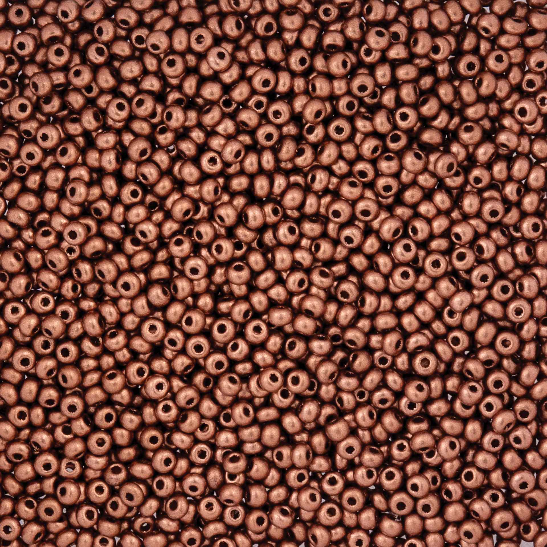 John Bead Czech Glass Seed Beads - Metallic Copper Matte, 10/0, 22 g Vial close up