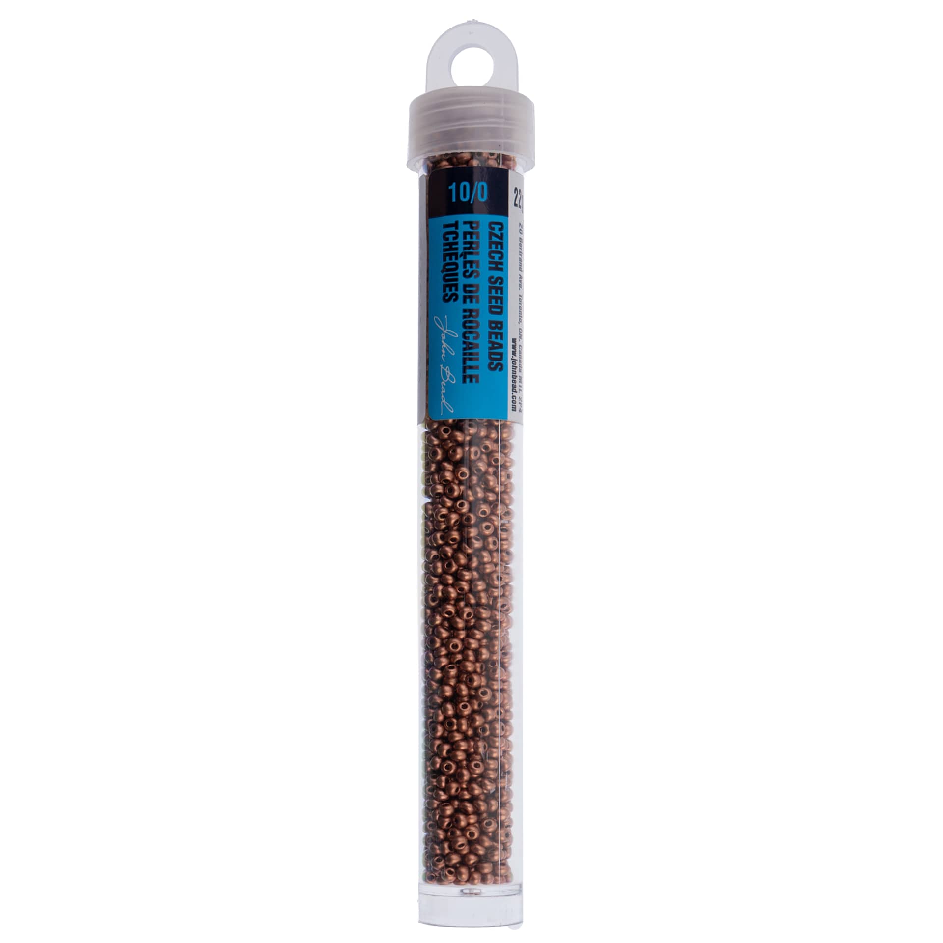 John Bead Czech Glass Seed Beads - Metallic Copper Matte, 10/0, 22 g Vial