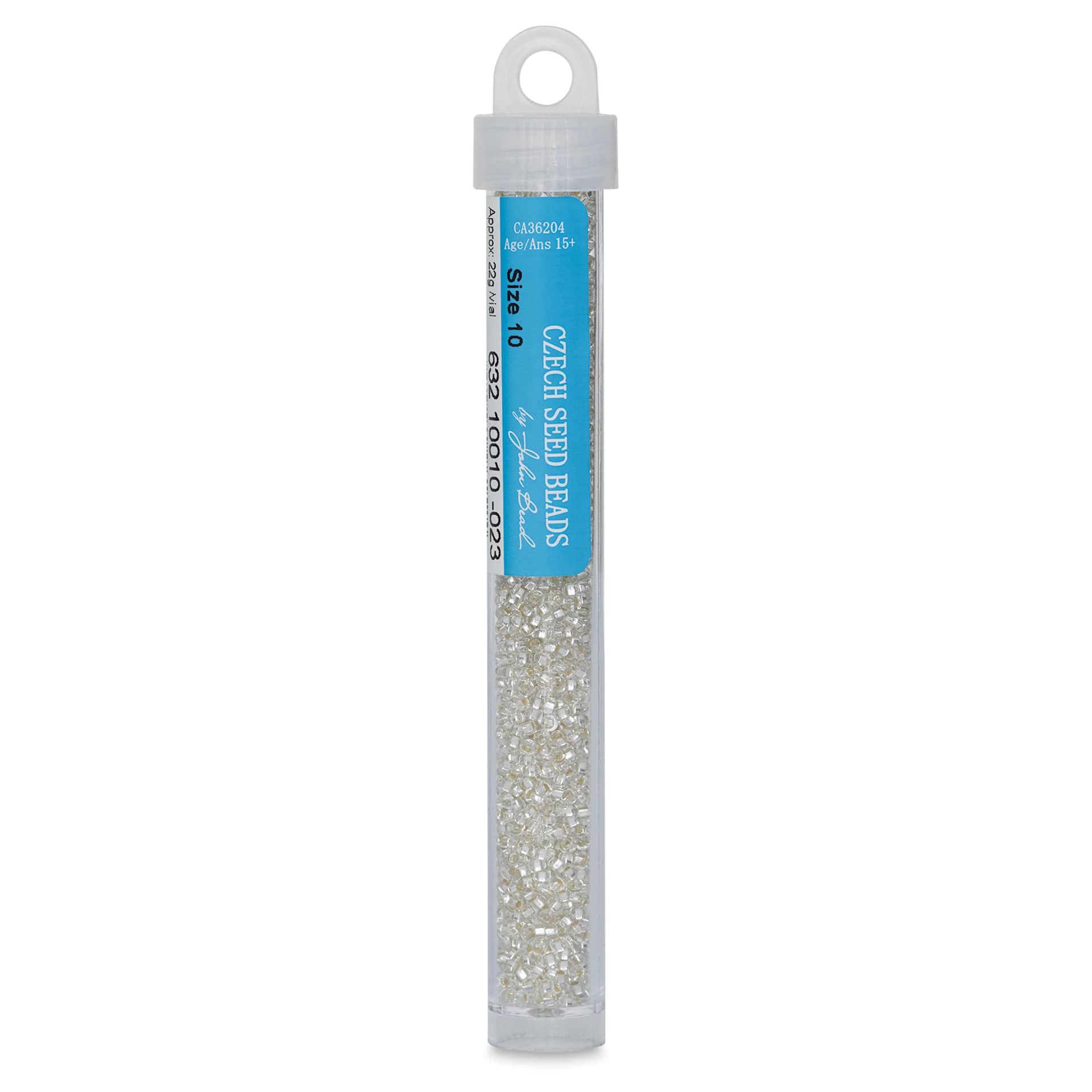 John Bead Czech Glass Seed Beads - Crystal, Silver Lined, 10/0, 22 g Vial