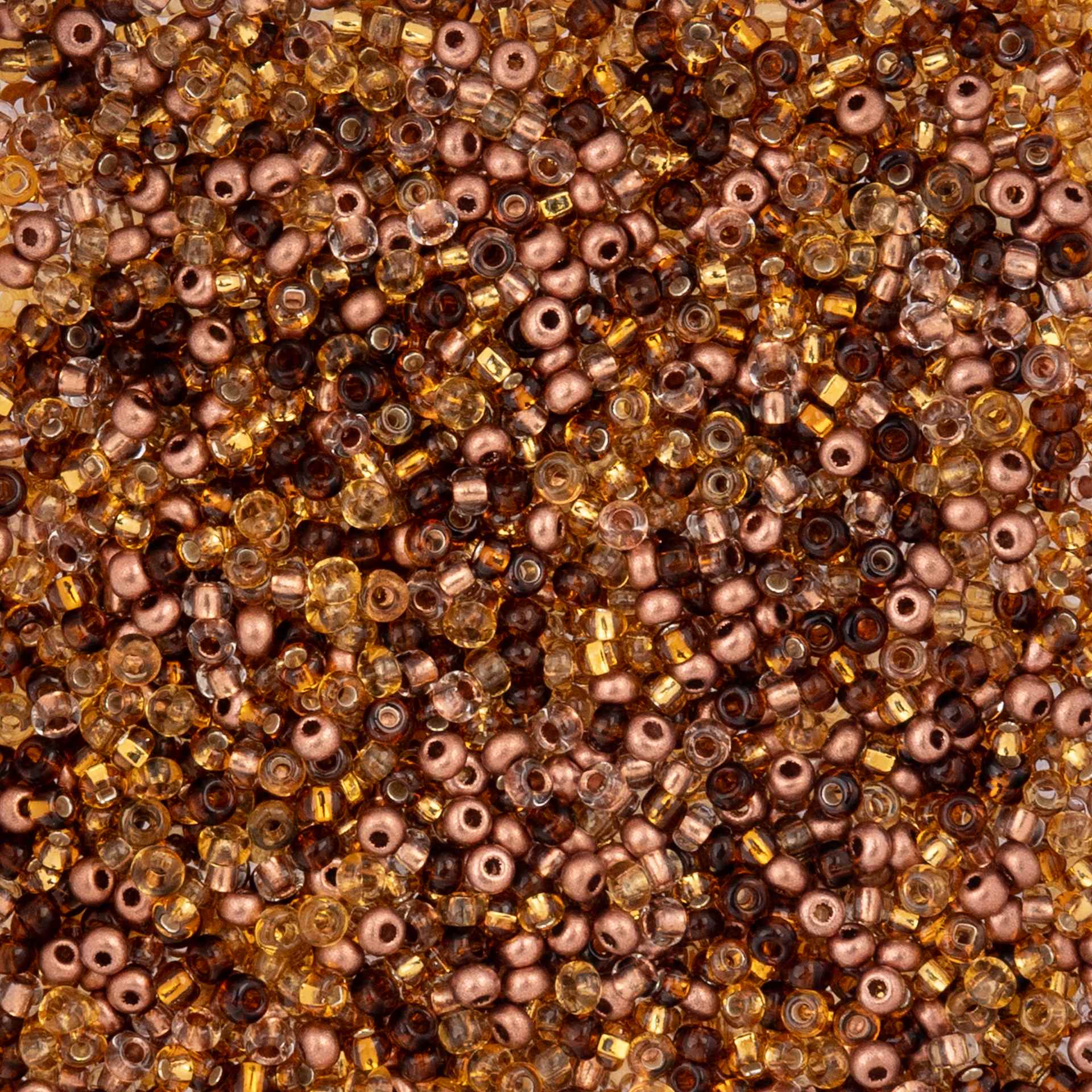 John Bead Czech Glass Seed Beads - Copper Mix, 10/0, 22 g Vial close up