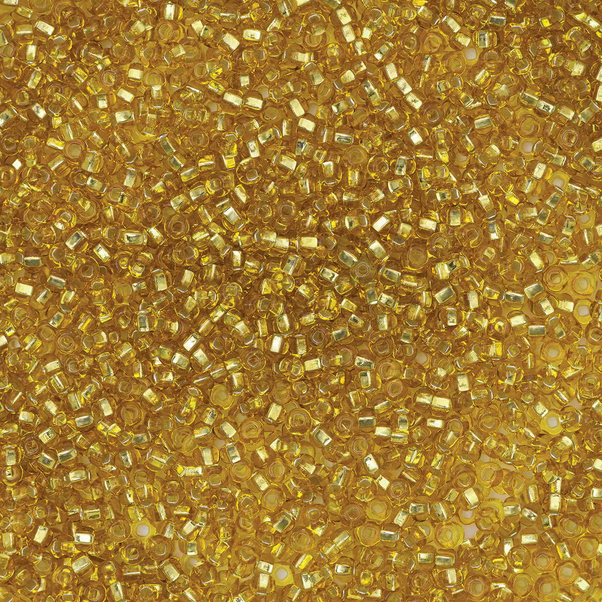 John Bead Czech Glass Seed Beads - Gold, Silver Lined, 10/0, 22 g Vial close up