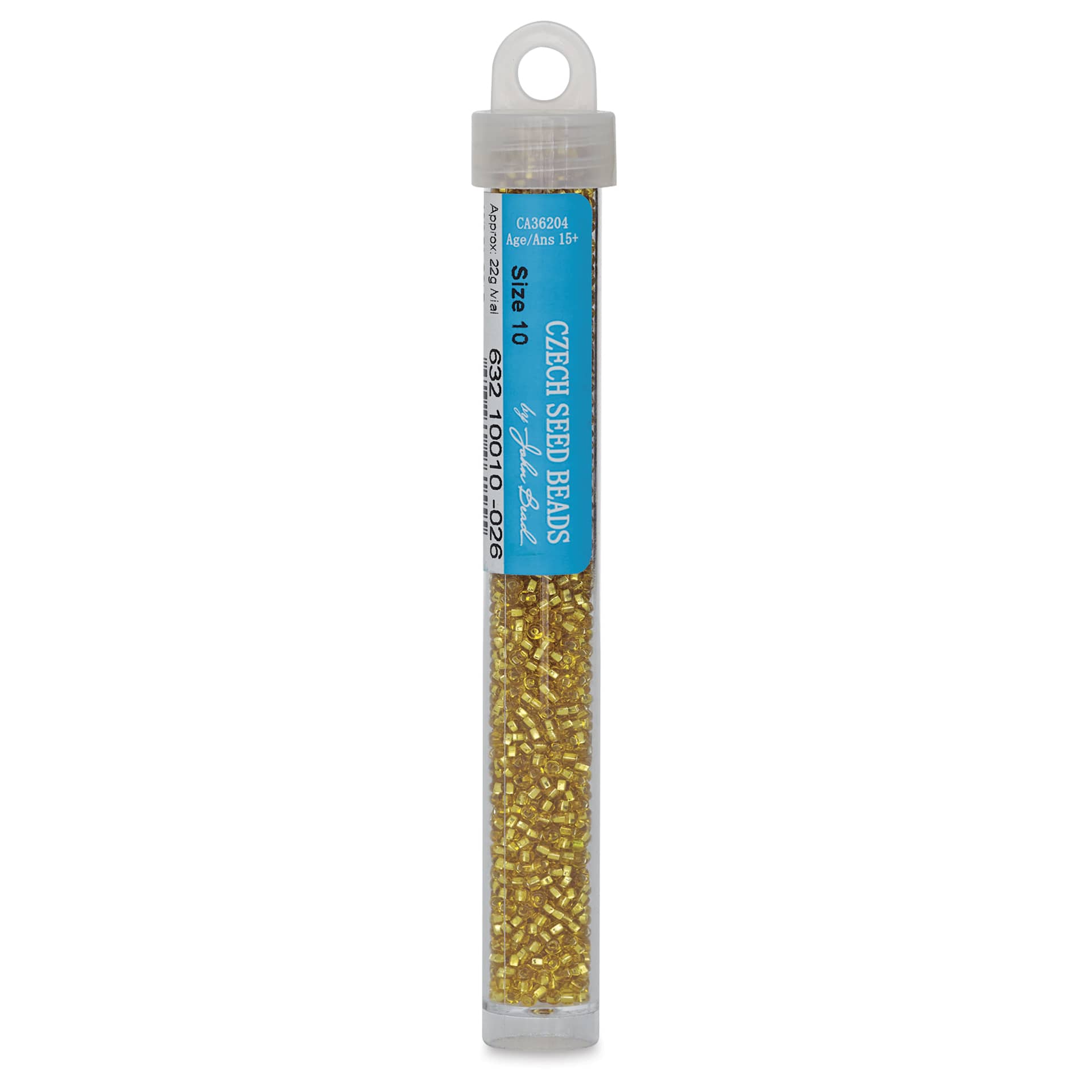 John Bead Czech Glass Seed Beads - Gold, Silver Lined, 10/0, 22 g Vial