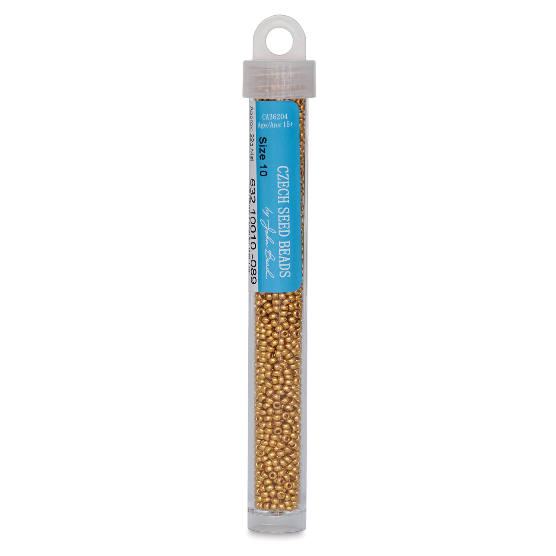 John Bead Czech Glass Seed Beads - Metallic Gold, 10/0, 22 g Vial