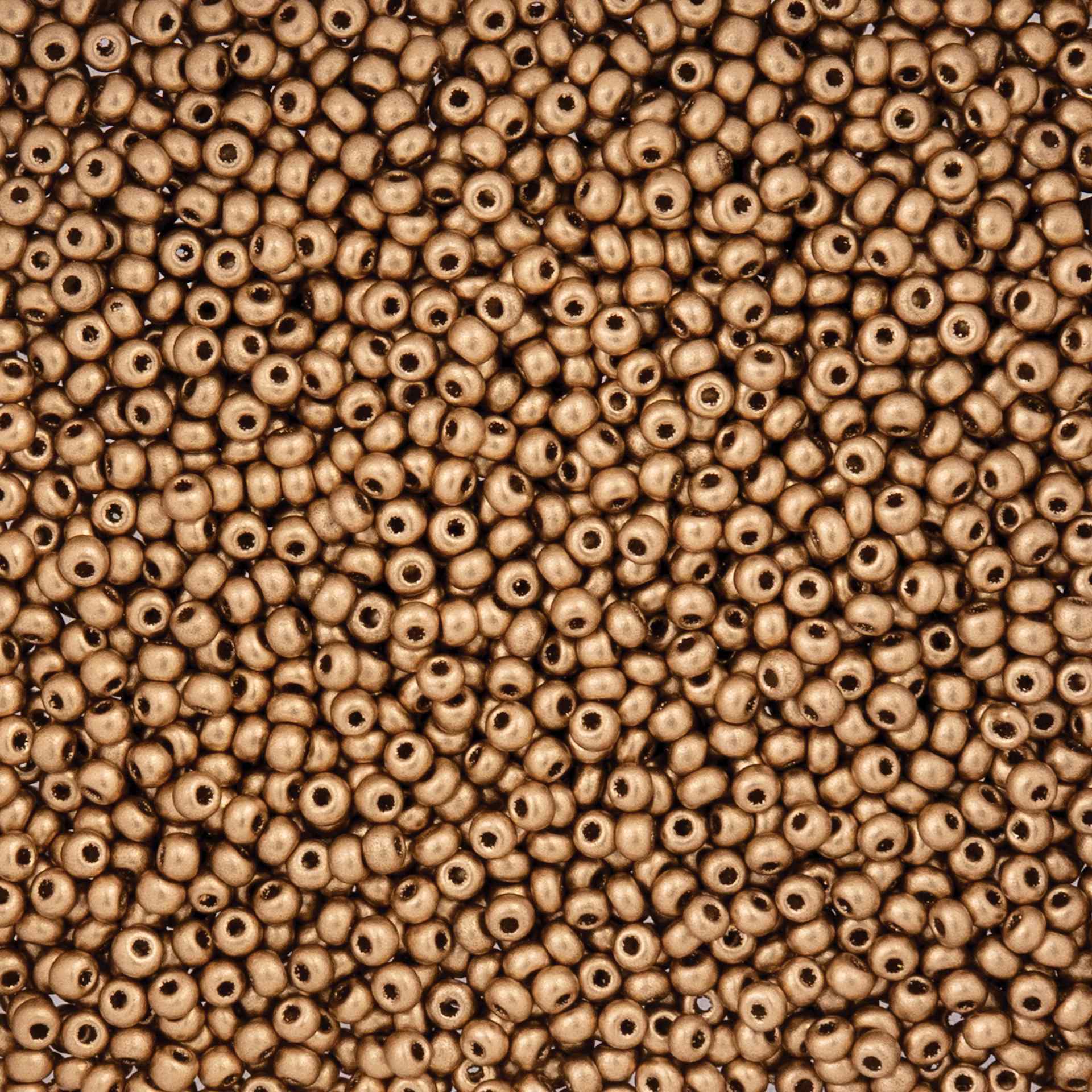 John Bead Czech Glass Seed Beads - Gold, 10/0, 22 g Vial close up