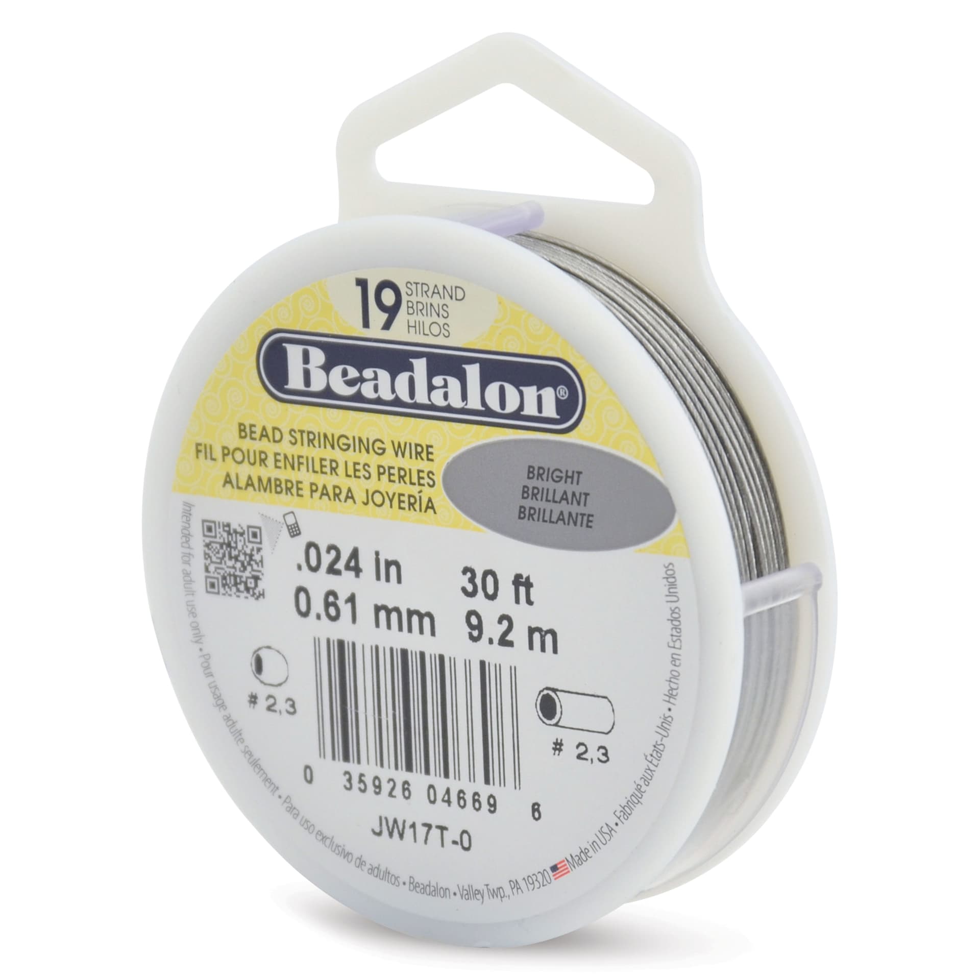 Beadalon 19 Strand Bead Stringing Wire - Bright, 0.024" x 30 ft.